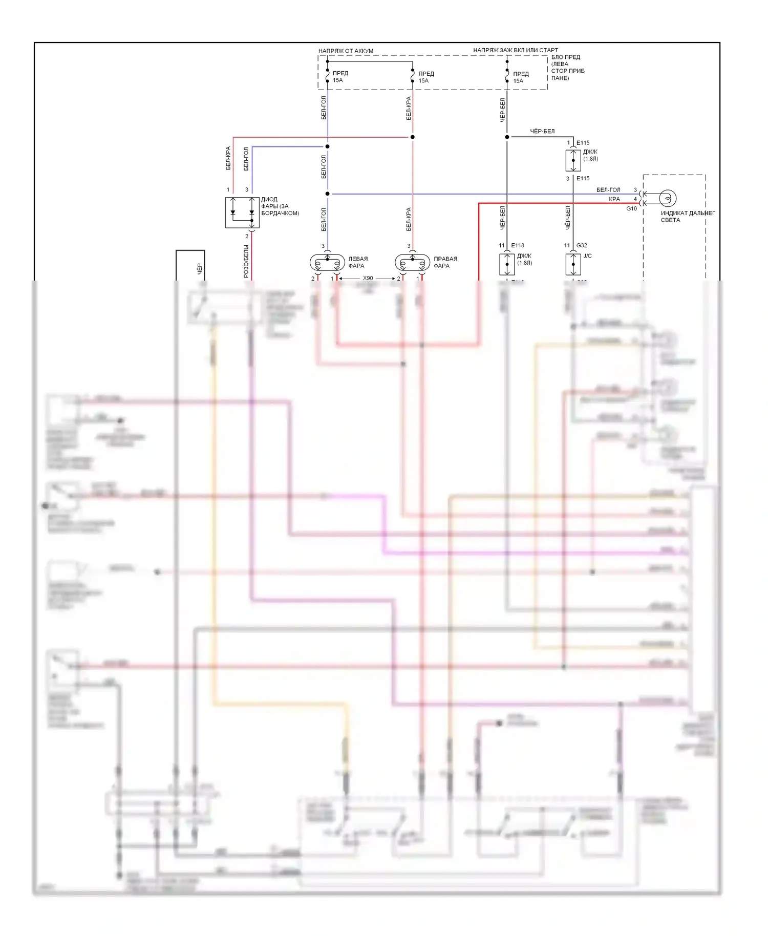 Фары 1.8л — 1.8l, электросхема фар — 1.8l, электросхема фар. Suzuki Sidekick I (1988-1998)