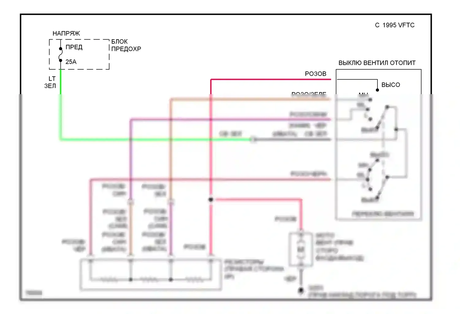 Кондиционирование воздуха — Электросхема нагревателя — Электросхема нагревателя. Suzuki Sidekick I (1988-1998)