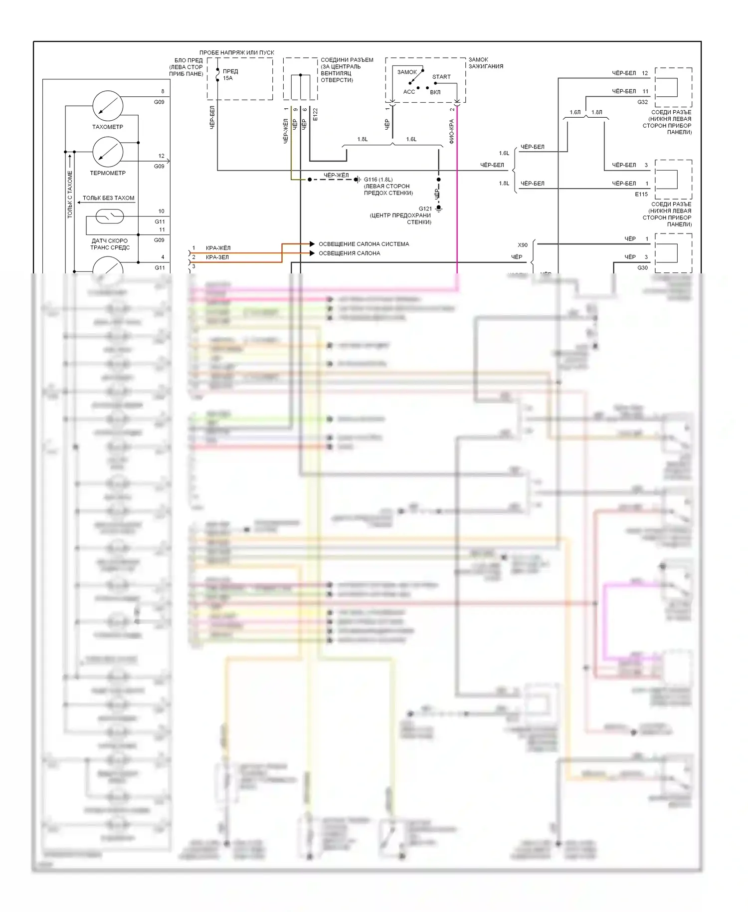 Приборная панель — Электросхема приборной панели — Электросхема приборной панели. Suzuki Sidekick I (1988-1998)