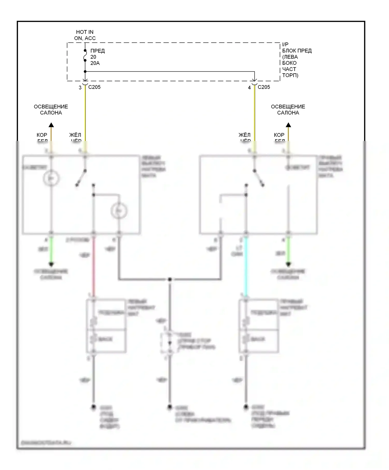 Сиденья — Электросхема обогреваемых сидений — Электросхема обогреваемых сидений. Suzuki Verona I (2003-2006)