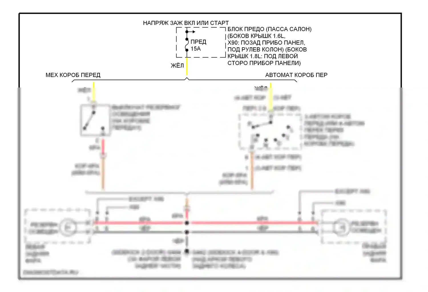 Фары и фонари — Электросхема фонарей заднего хода — Электросхема фонарей заднего хода. Suzuki X-90 I (1995-2000)