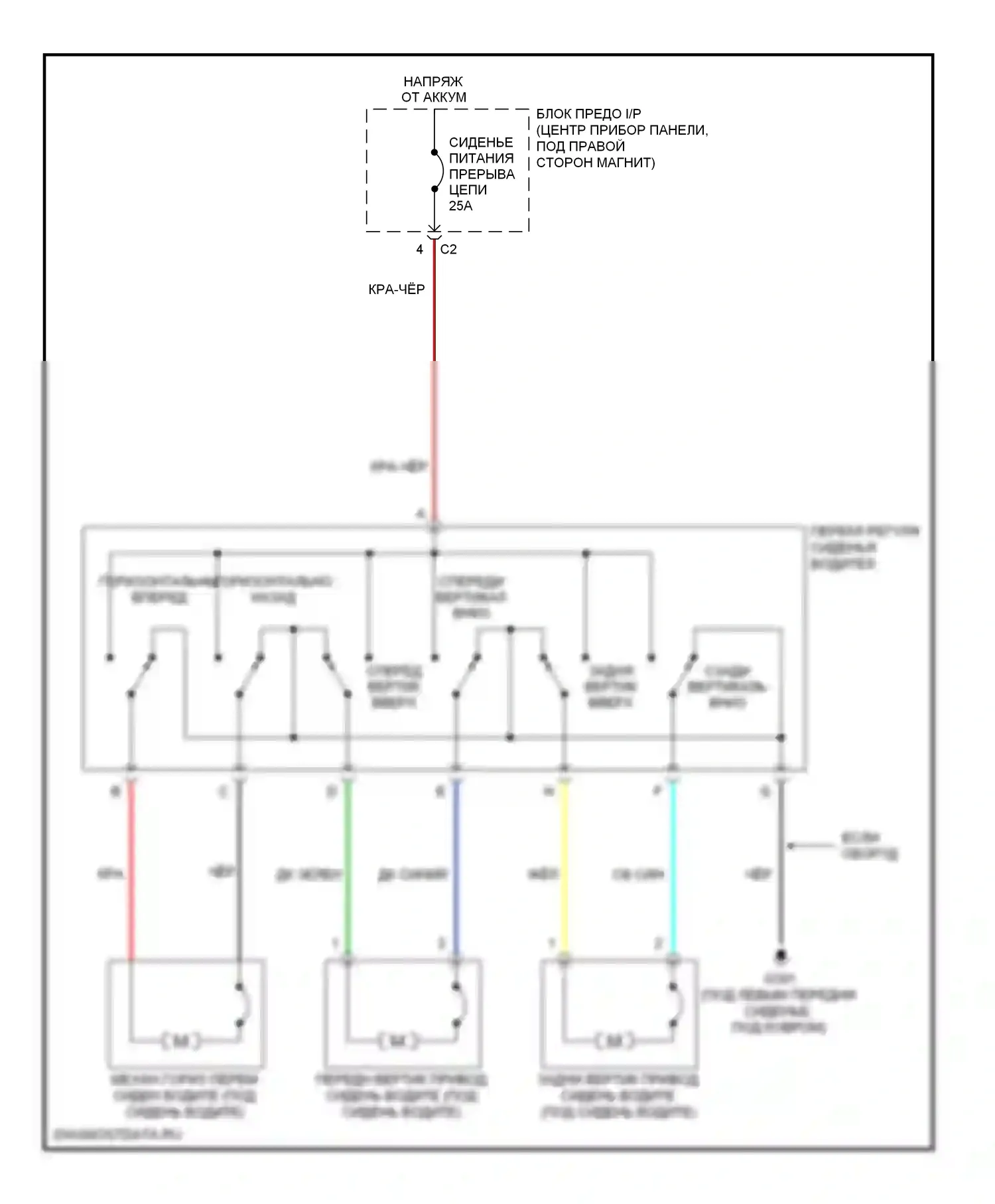 Сиденья — Электросхема сиденья водителя — Электросхема сиденья водителя. Suzuki XL7 II (2006-2009)