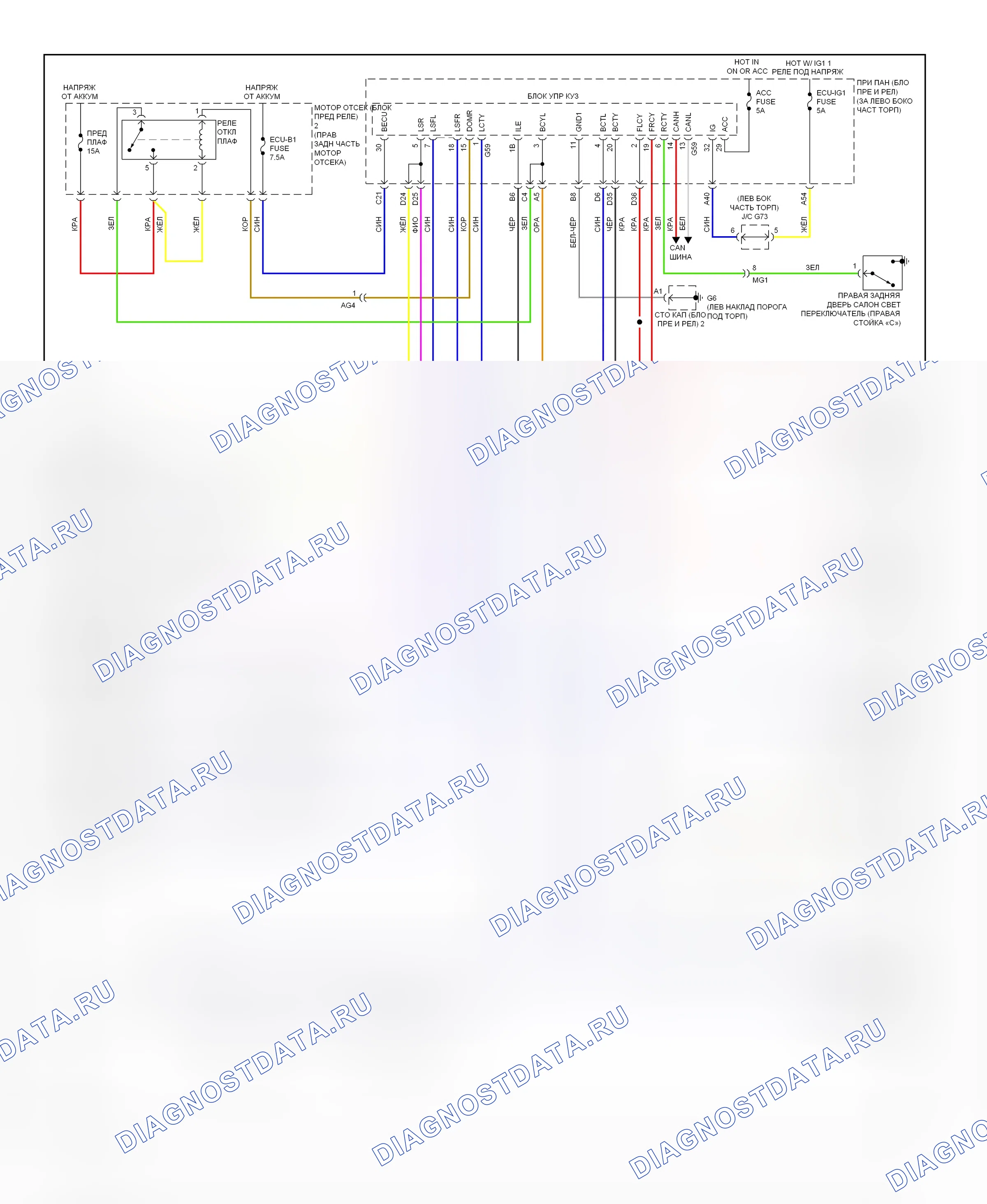 Освещение салона — Электросхема освещения салона — Электросхема освещения салона. Toyota Prius C I (2011-2015)