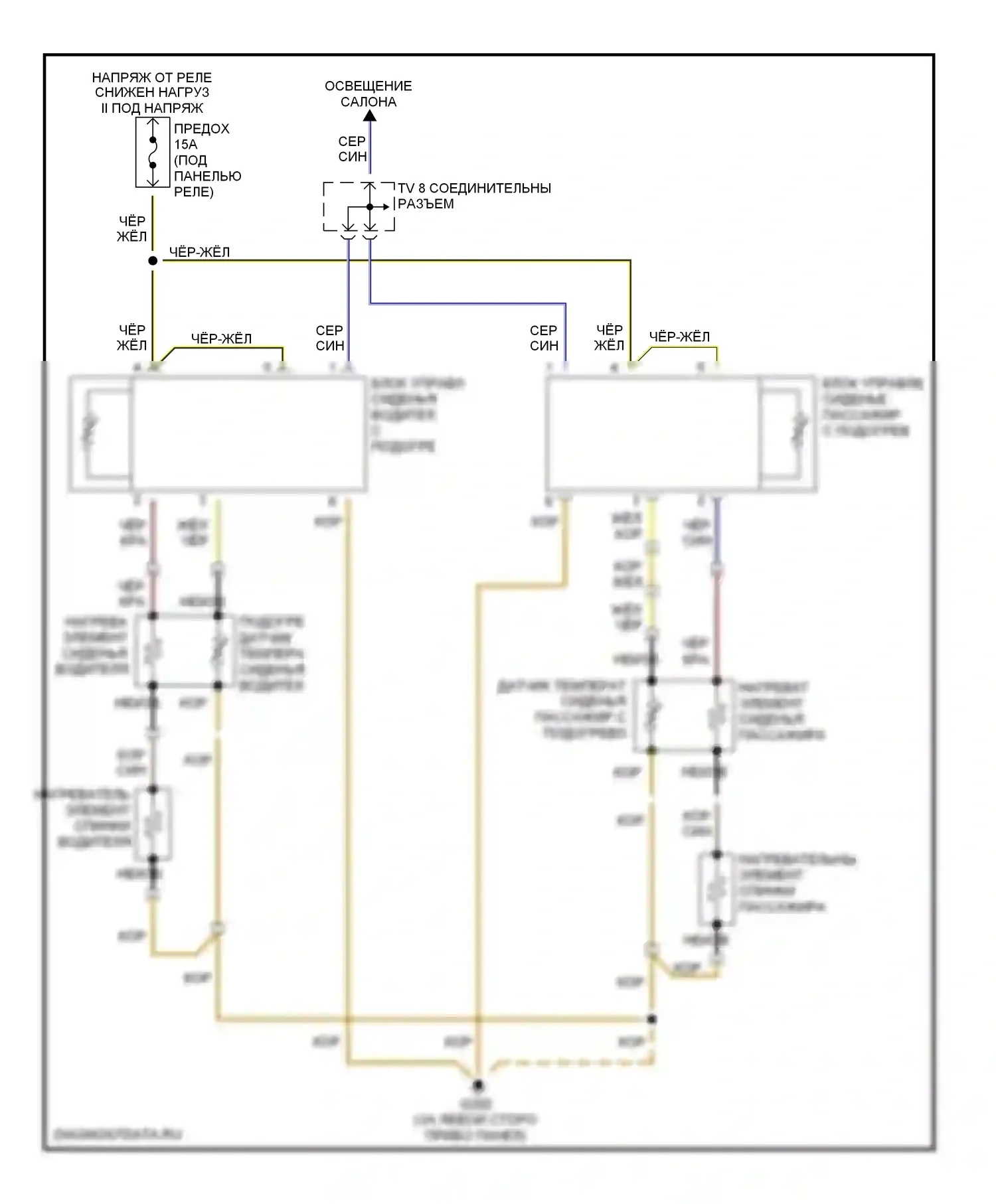 Сиденья — Электросхема обогреваемых сидений — Электросхема обогреваемых сидений. Volkswagen EuroVan T4 рестайлинг (1997-2003)