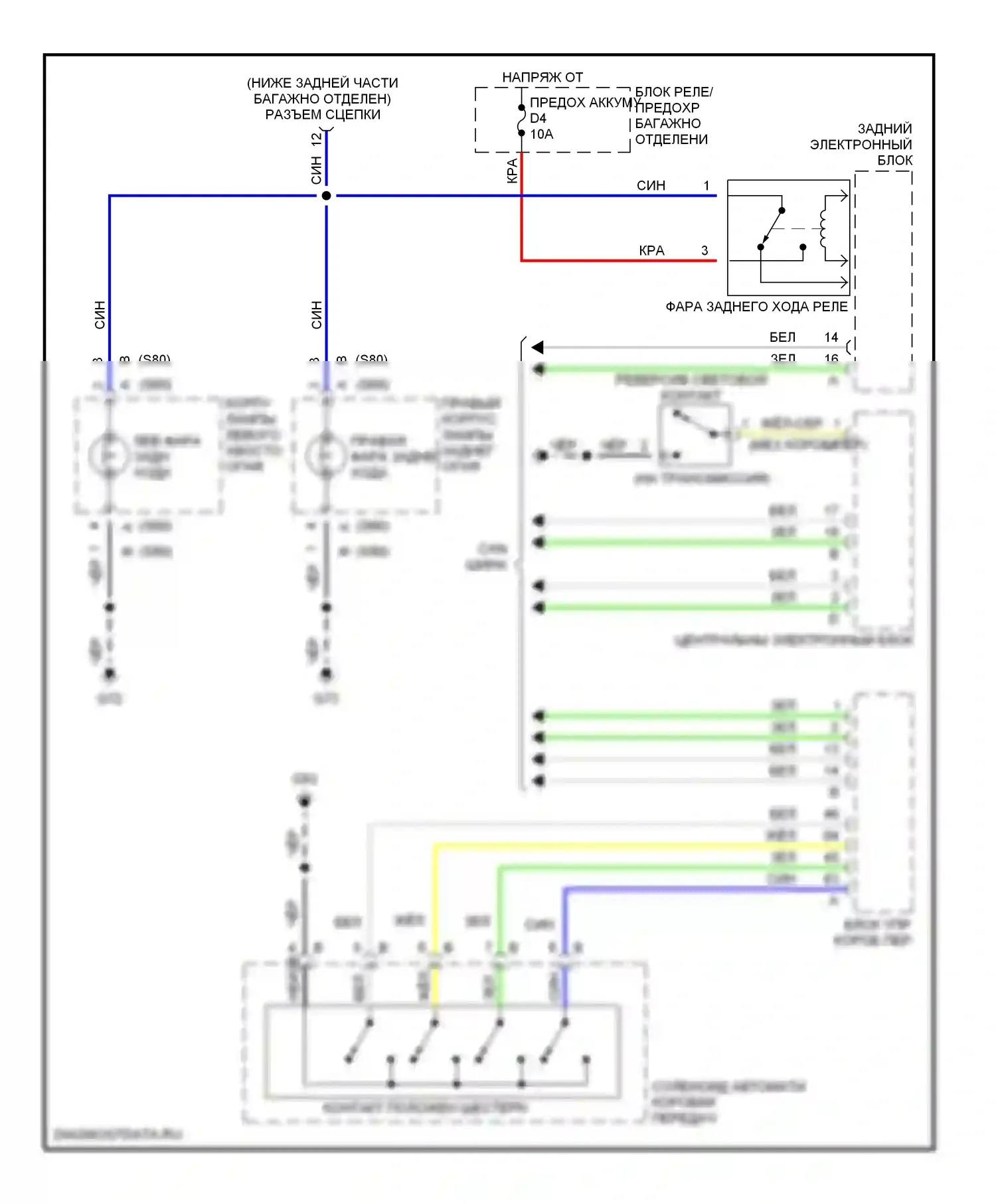Фары и фонари — Электросхема фонарей заднего хода — Электросхема фонарей заднего хода. Volvo S60 I (2000-2004)