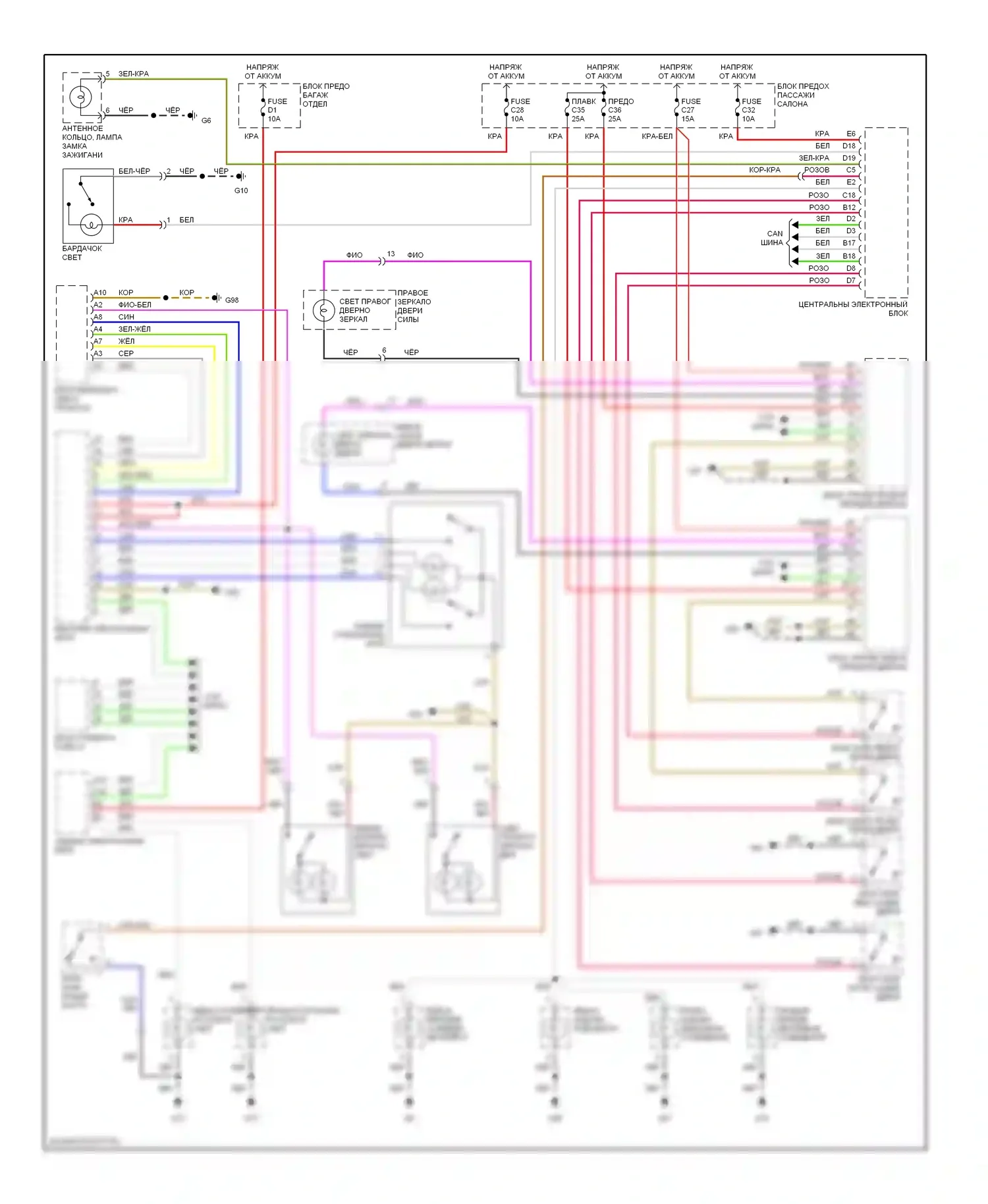 Освещение салона — Электросхема освещения салона — Электросхема освещения салона. Volvo S60 I (2000-2004)