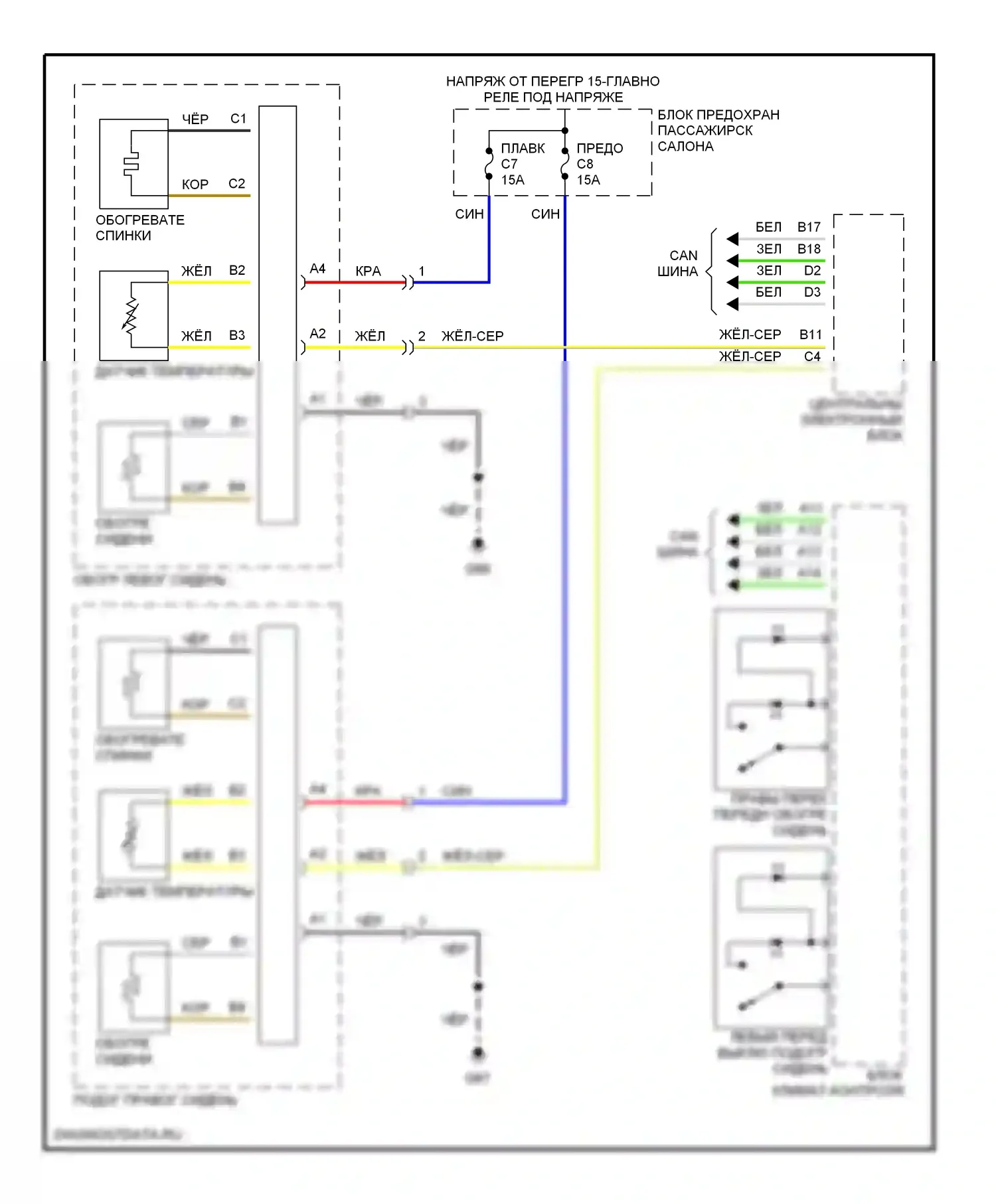 Сиденья — Электросхема обогреваемых сидений — Электросхема обогреваемых сидений. Volvo S60 I (2000-2004)
