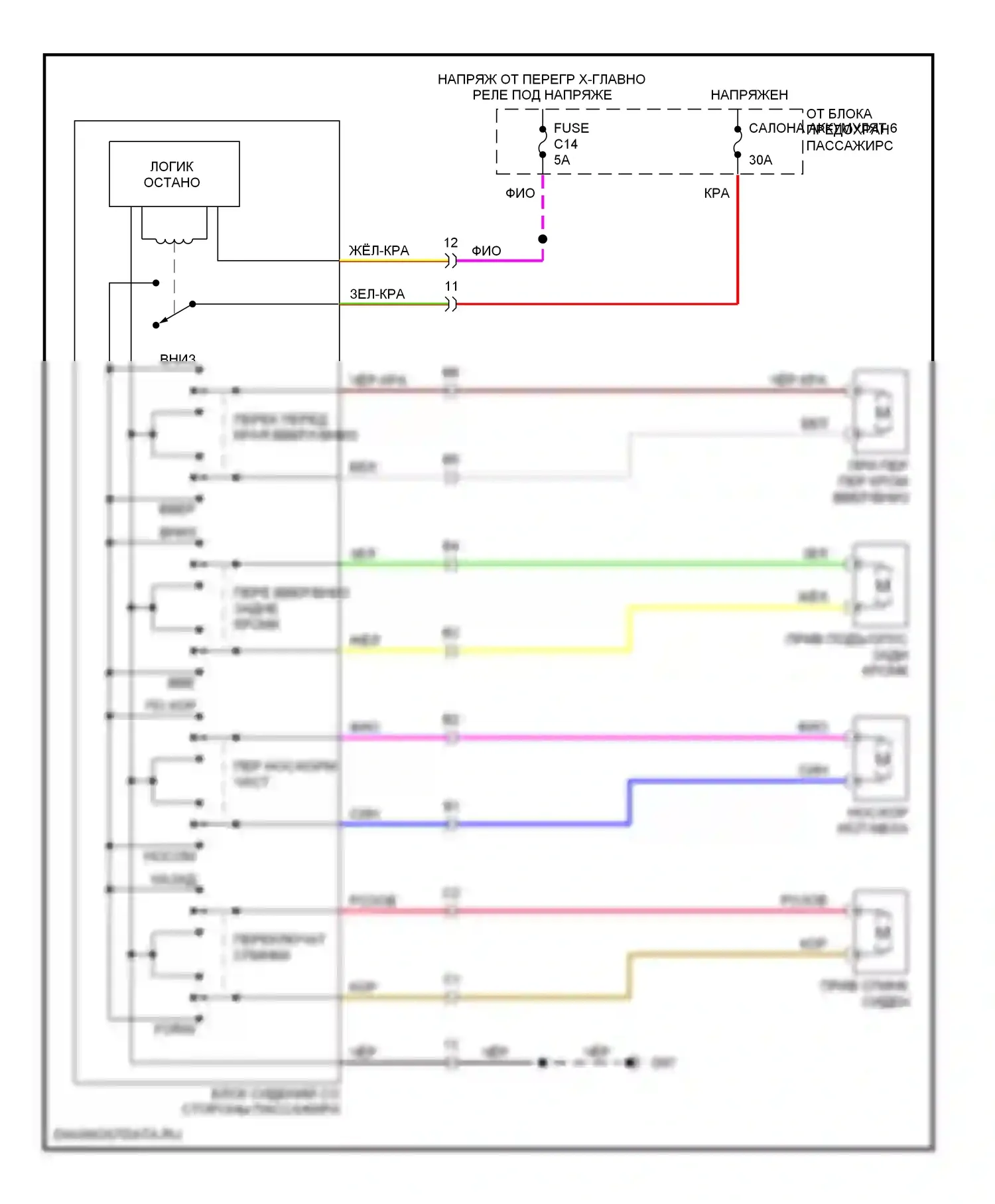 Сиденья — Электросхема сиденья пассажира с электроприводом — Электросхема сиденья пассажира с электроприводом. Volvo S60 I (2000-2004)