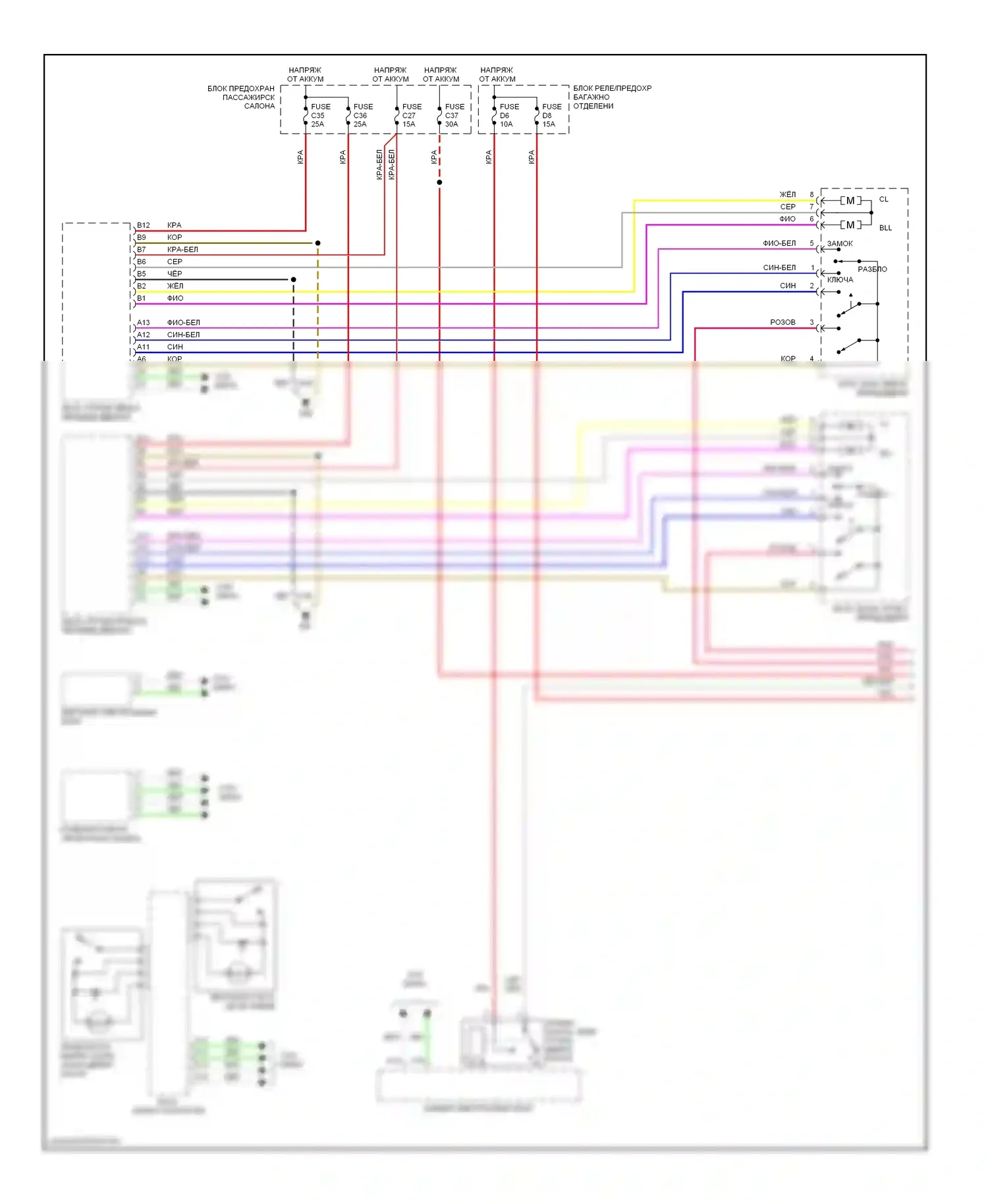 Центральный замок — Электросхема замка силовой двери — Электросхема замка силовой двери (1 из 2). Volvo S60 I (2000-2004)
