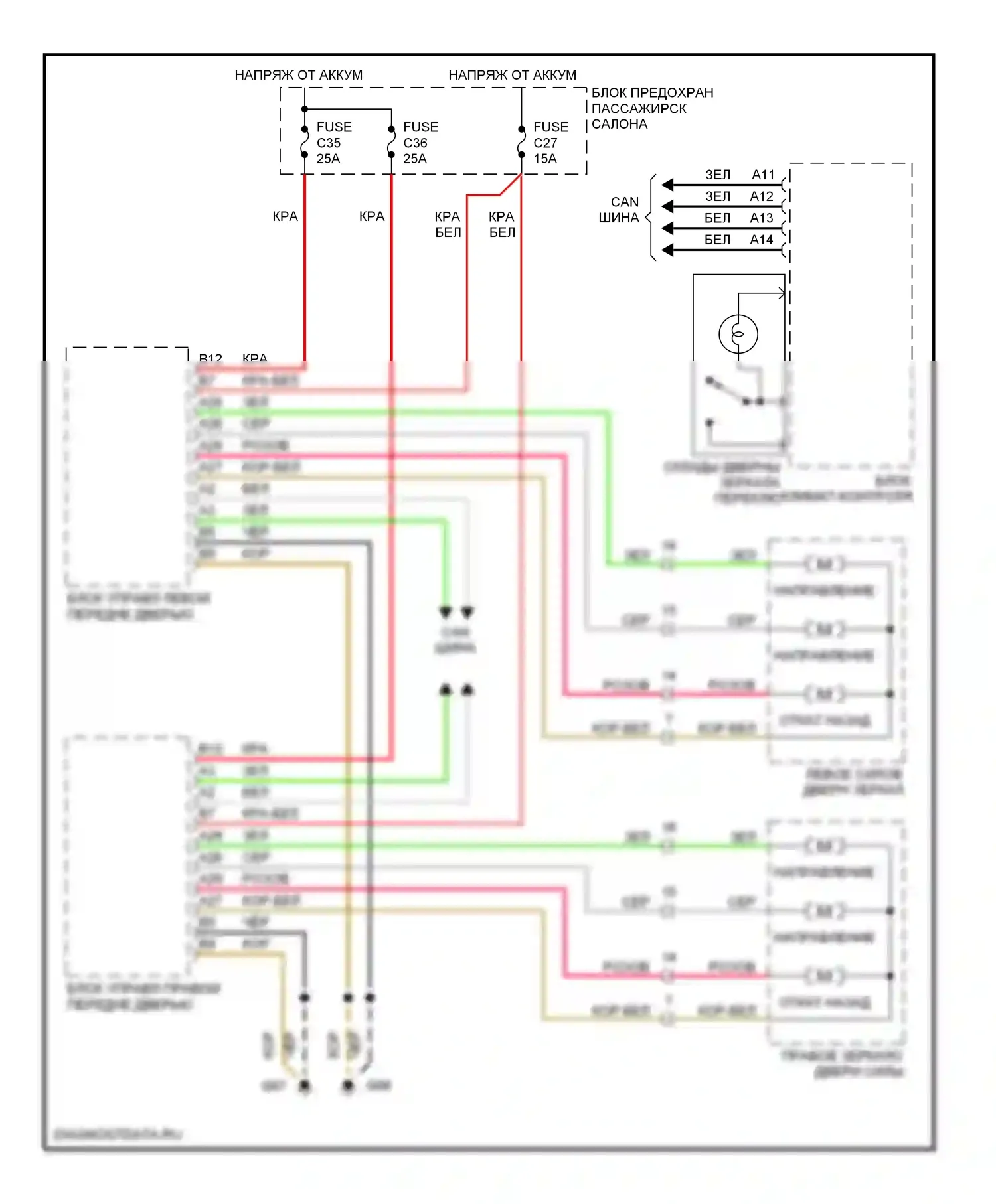 Управление зеркалами заднего вида — Электросхема силового зеркала — Электросхема силового зеркала. Volvo S60 I (2000-2004)