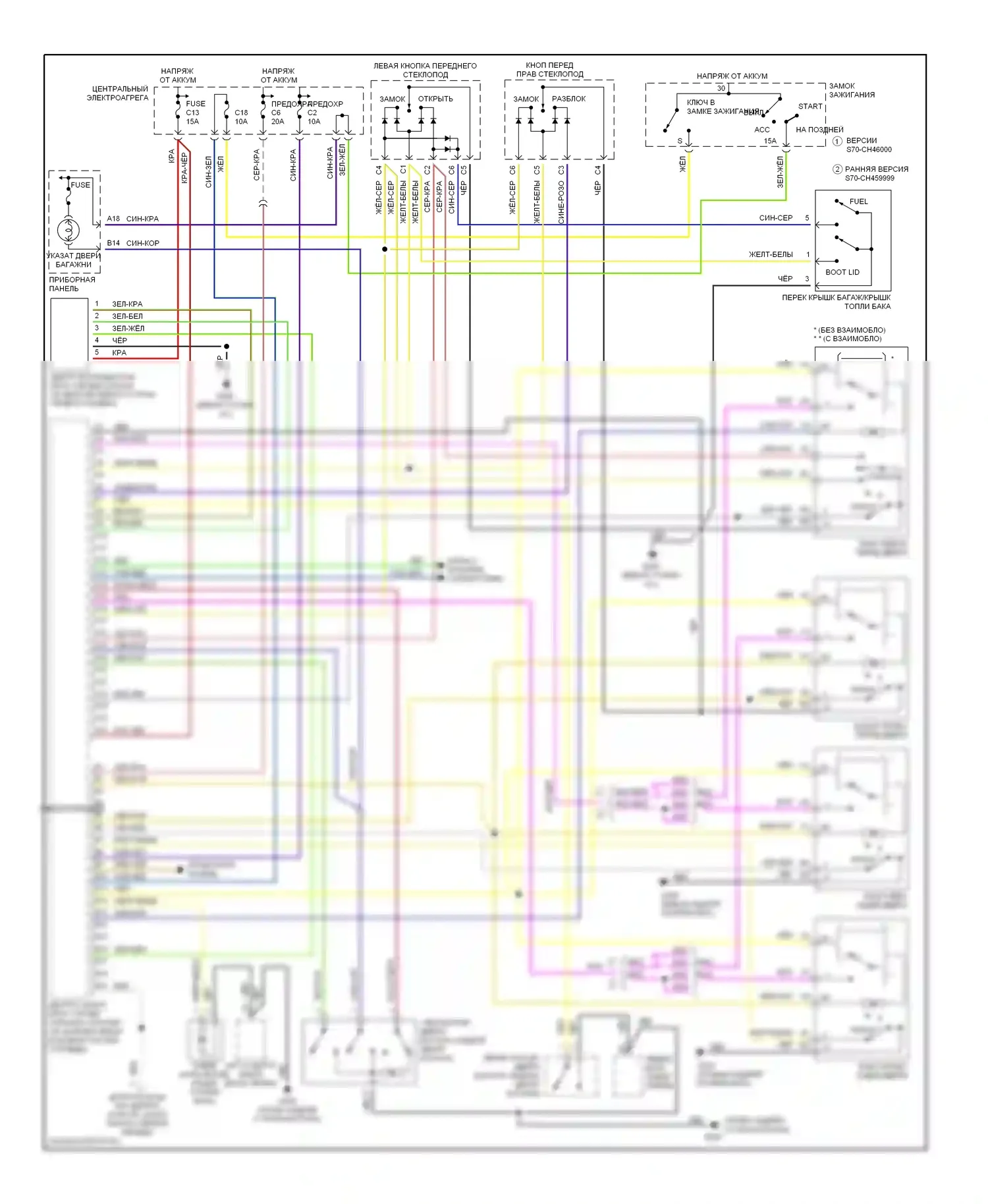 Центральный замок — Электросхема замка силовой двери — Электросхема замка силовой двери. Volvo S70 I (1997-2000)