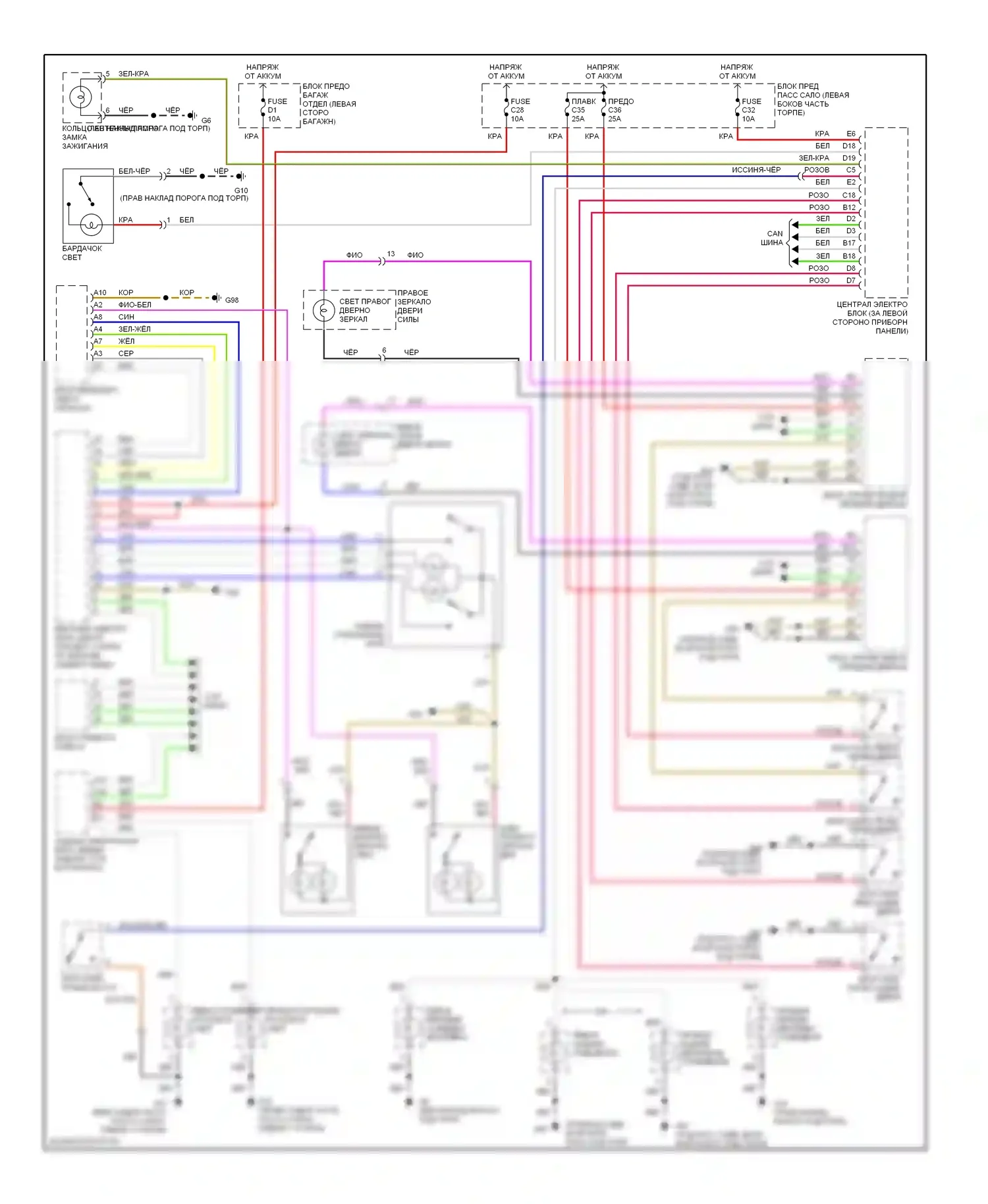 Освещение салона — Электросхема освещения салона — Электросхема освещения салона. Volvo S80 I рестайлинг (2003-2006)