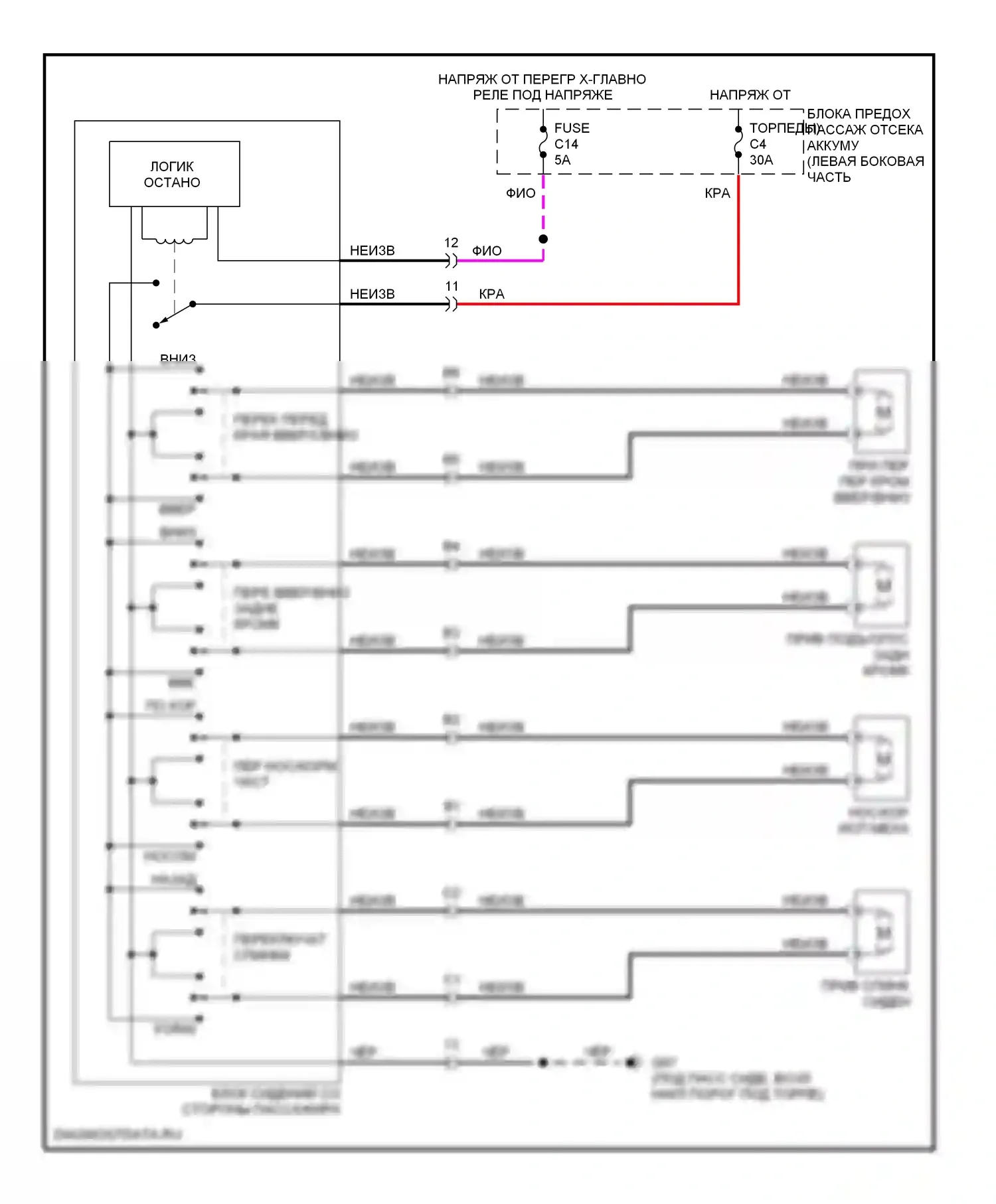 Сиденья — Электросхема сиденья питания пассажира — Электросхема сиденья питания пассажира. Volvo S80 I рестайлинг (2003-2006)