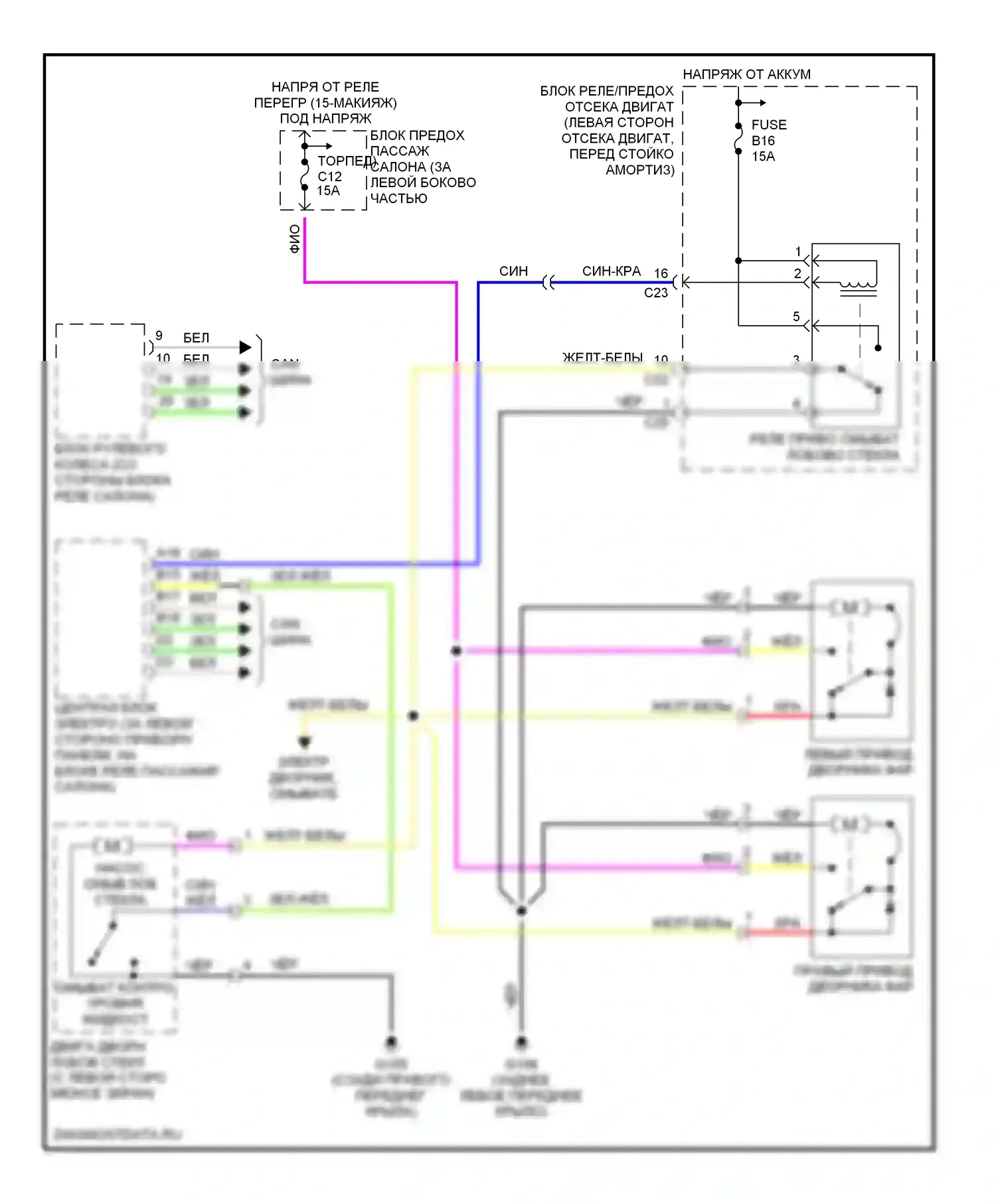 Дворники и омыватели — Электросхема дворников и омывателей фары — Электросхема дворников и омывателей фары. Volvo S80 I (1998-2003)