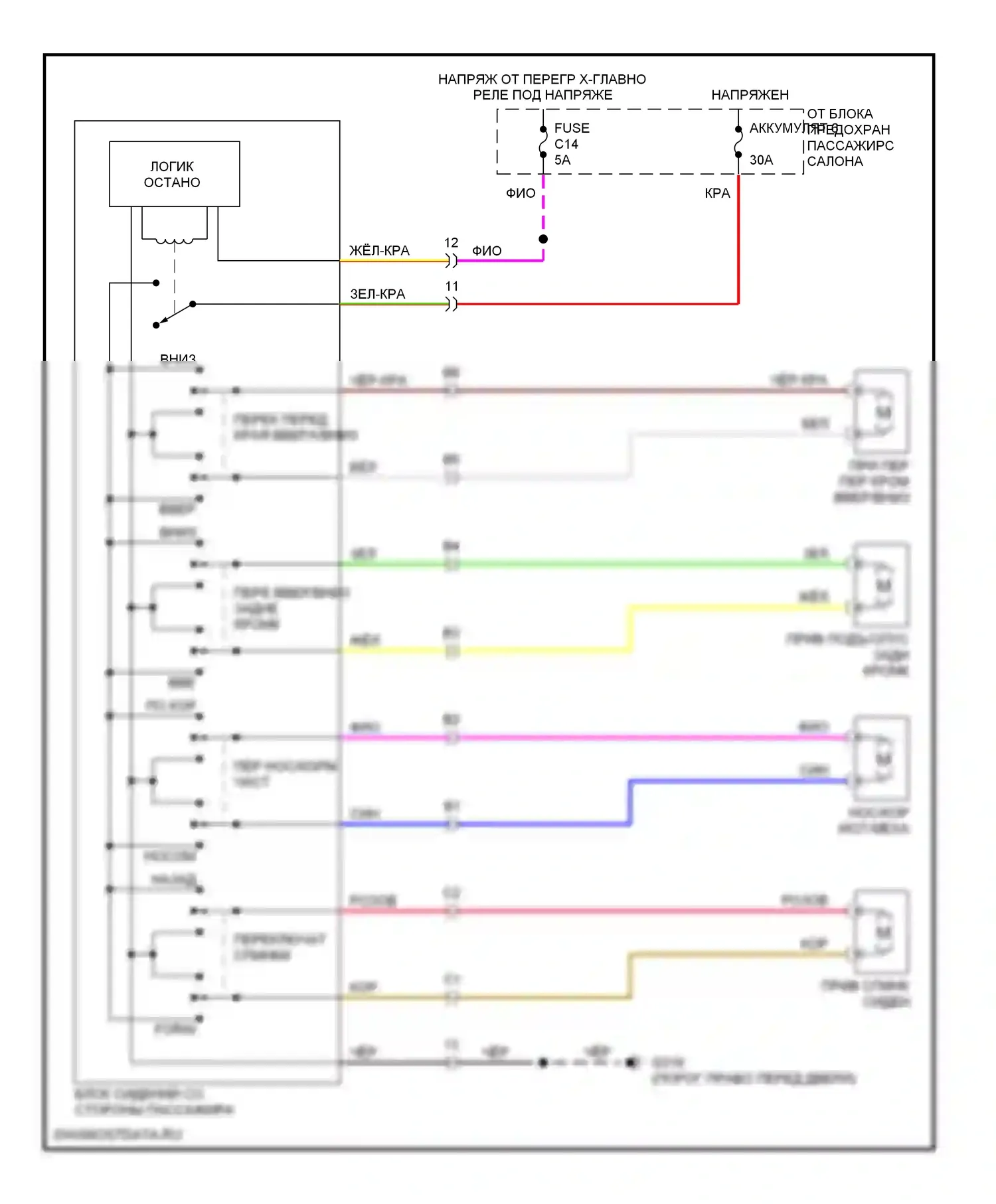 Сиденья — Электросхема сиденья пассажира с электроприводом — Электросхема сиденья пассажира с электроприводом. Volvo S80 I (1998-2003)