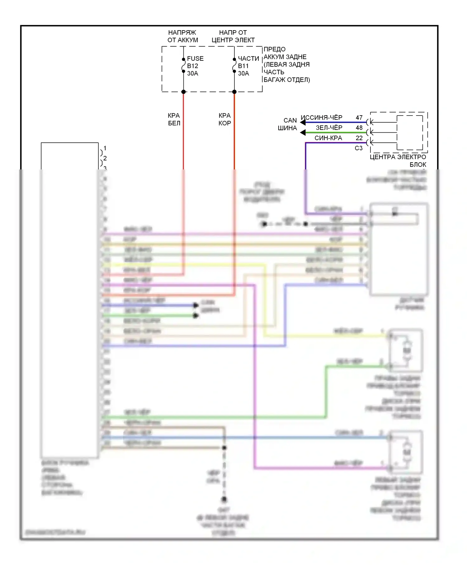 Блокировка селектора — Электросхема растормаживания стояночного тормоза — Электросхема растормаживания стояночного тормоза. Volvo S80 II (2006-2010)