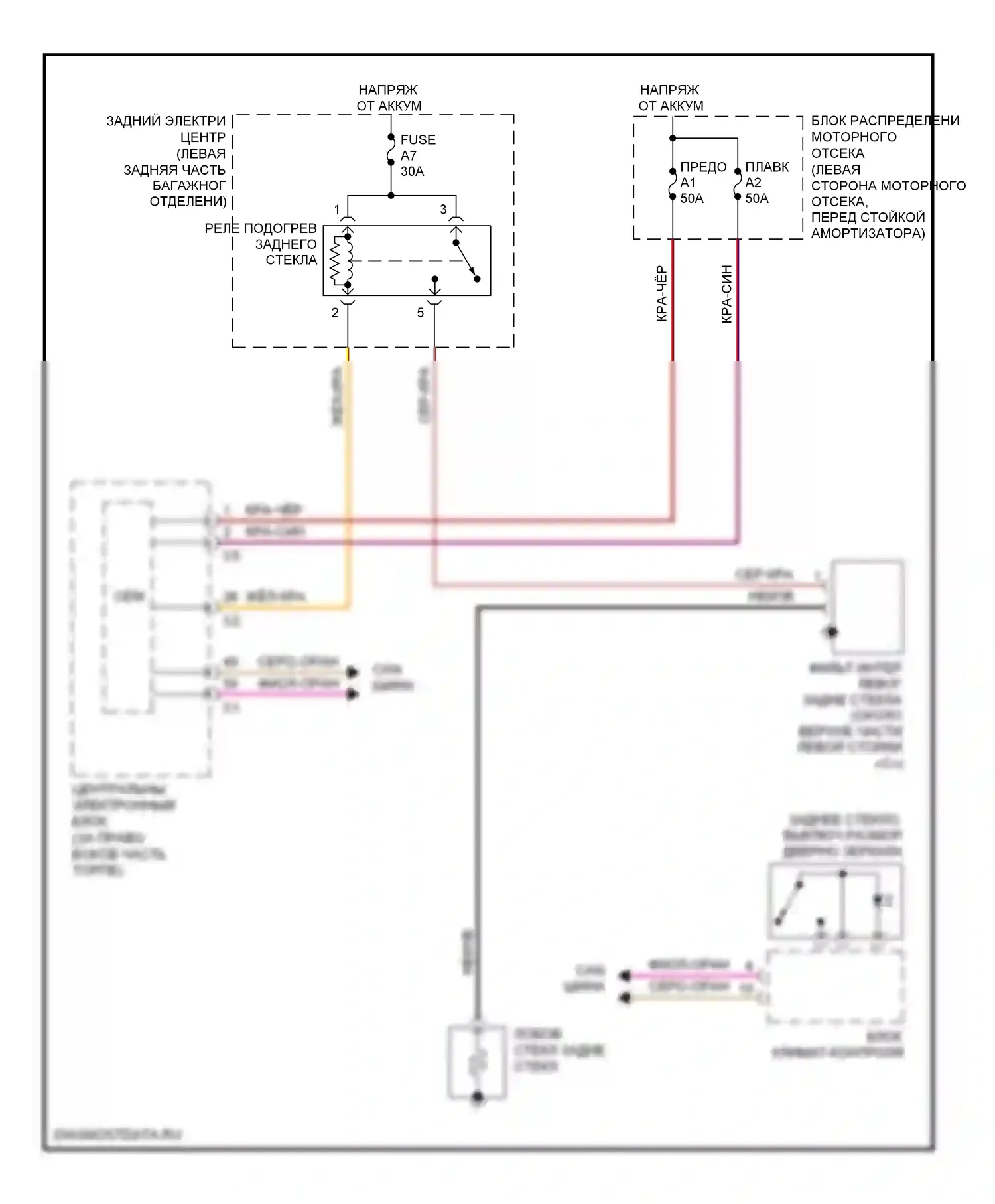 Подогрев стекол — Электросхема заднего подогрева — Электросхема заднего подогрева. Volvo S80 II (2006-2010)