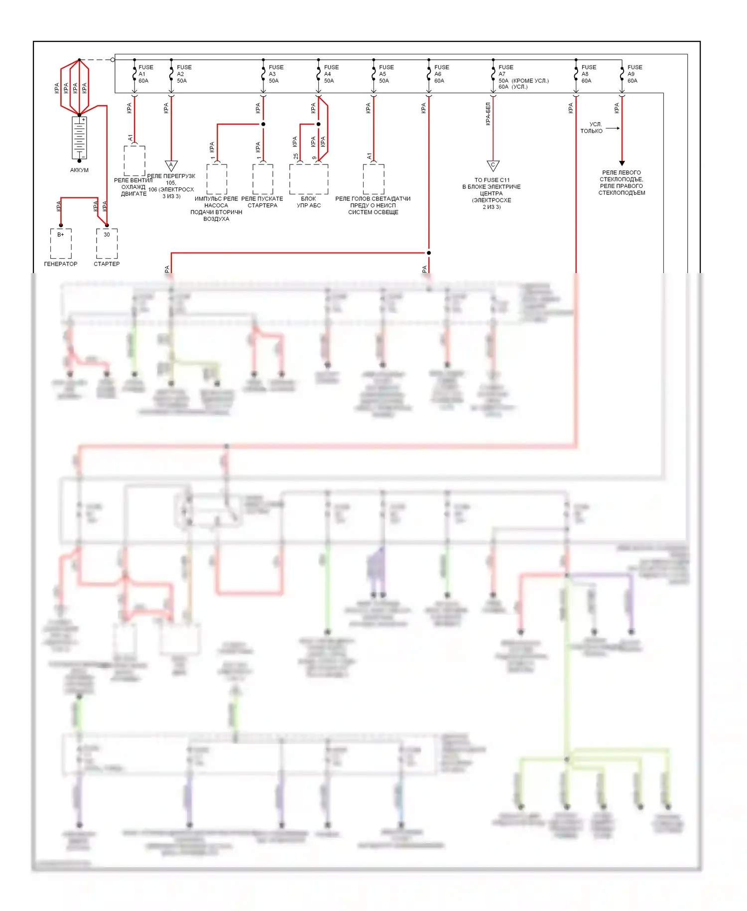 Блок предохранителей и реле — Электросхема блока предохранителей реле — Электросхема блока предохранителей реле (1 из 3). Volvo V70 I (1997-2000)