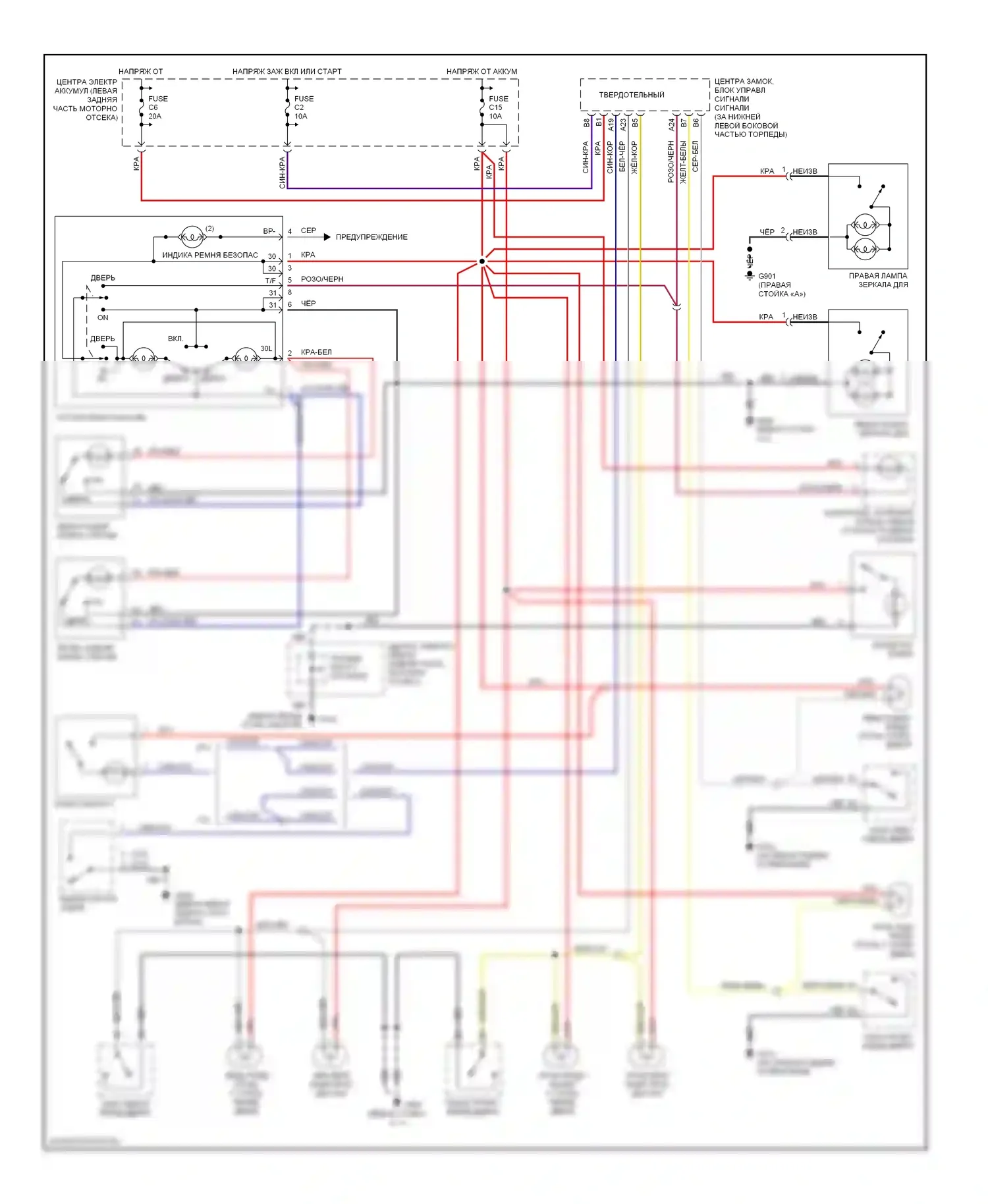 Освещение салона — Электросхема освещения салона — Электросхема освещения салона. Volvo V70 I (1997-2000)