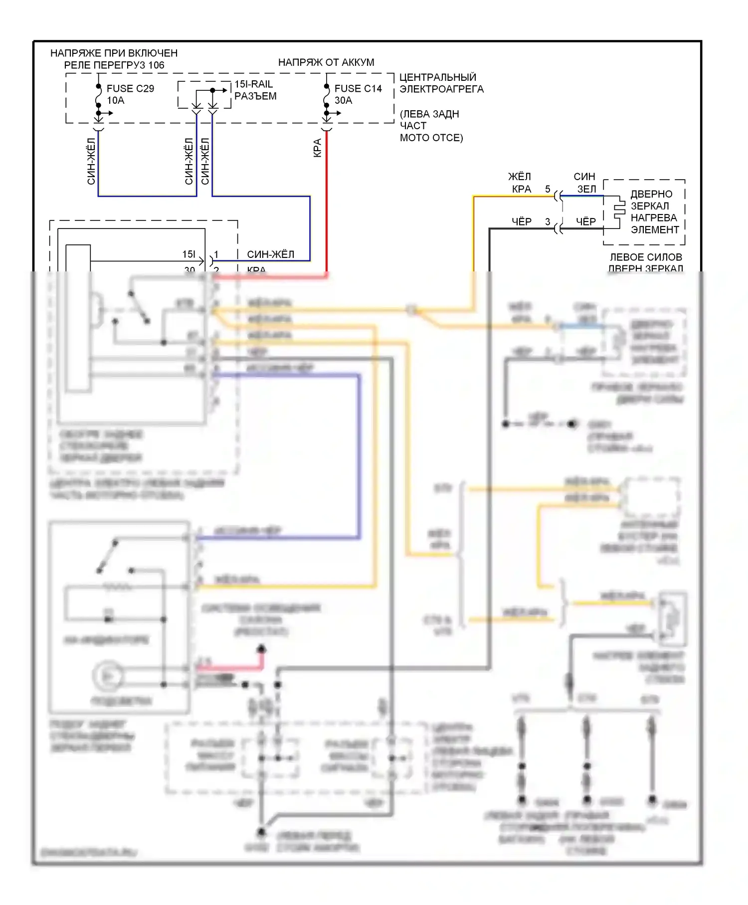 Подогрев стекол — Электросхема подогрева — Электросхема подогрева. Volvo V70 I (1997-2000)