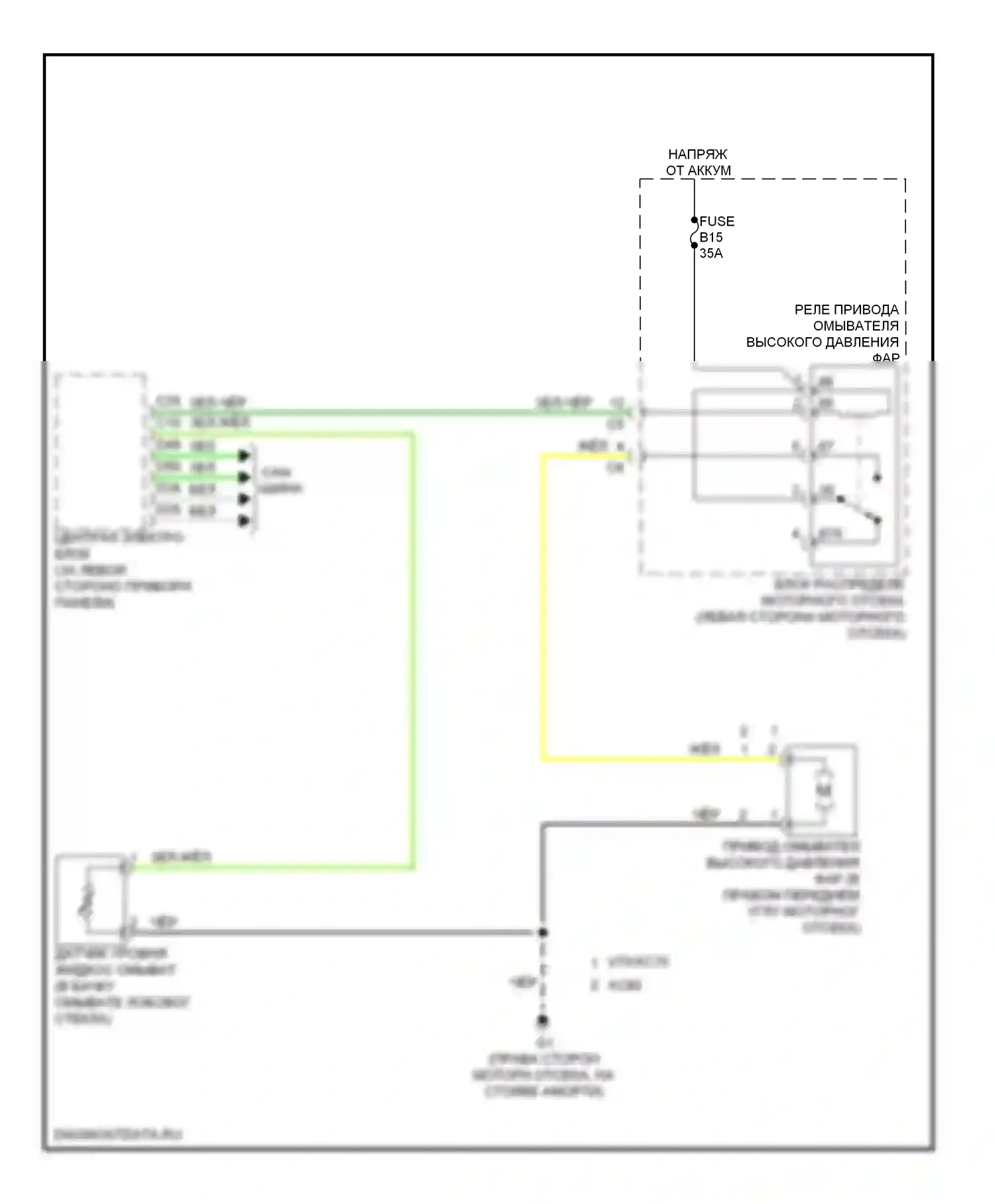 Дворники и омыватели — Электросхема омывателя высокого давления фар — Электросхема омывателя высокого давления фар. Volvo V70 II рестайлинг (2004-2007)