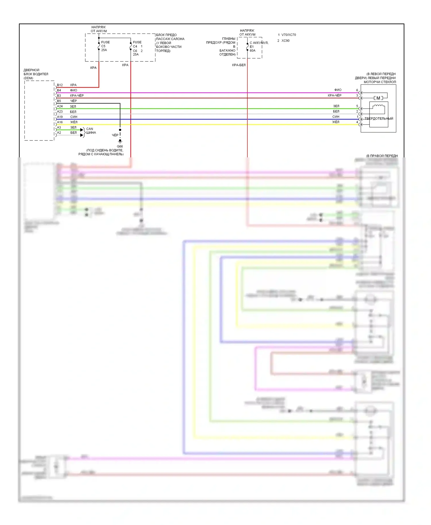 Стеклоподъемники — Стеклоподъемники электросхема — Стеклоподъемники электросхема. Volvo V70 II рестайлинг (2004-2007)