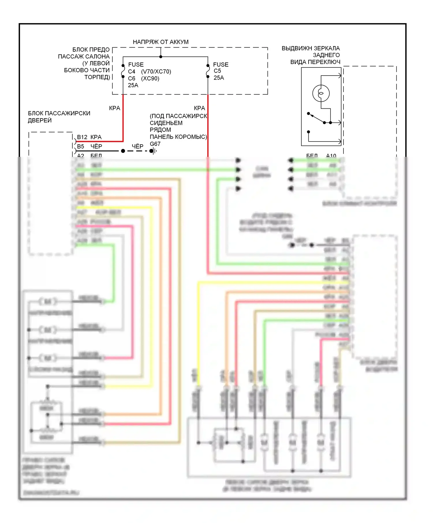 Управление зеркалами заднего вида — Электросхема управления зеркалами заднего вида — Электросхема управления зеркалами заднего вида. Volvo V70 II рестайлинг (2004-2007)