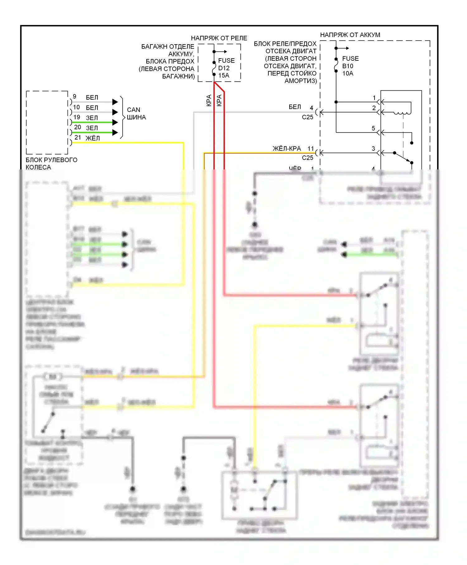 Дворники и омыватели — Электросхема задних дворников и омывателей — Электросхема задних дворников и омывателей. Volvo V70 II (2000-2004)