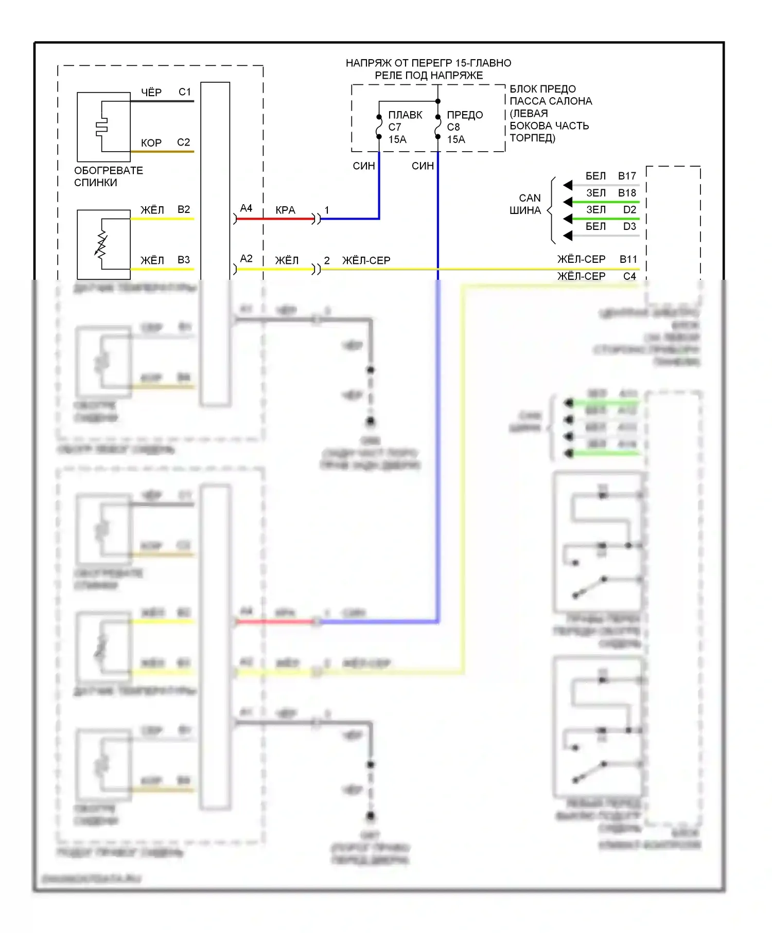 Сиденья — Электросхема обогреваемых сидений — Электросхема обогреваемых сидений. Volvo V70 II (2000-2004)
