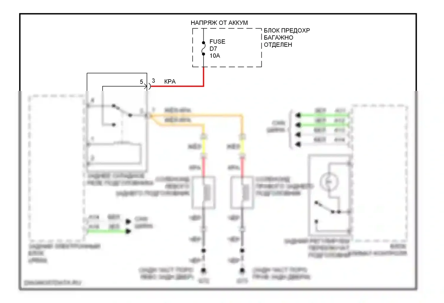 Сиденья — Электросхема заднего подголовника — Электросхема заднего подголовника. Volvo V70 II (2000-2004)