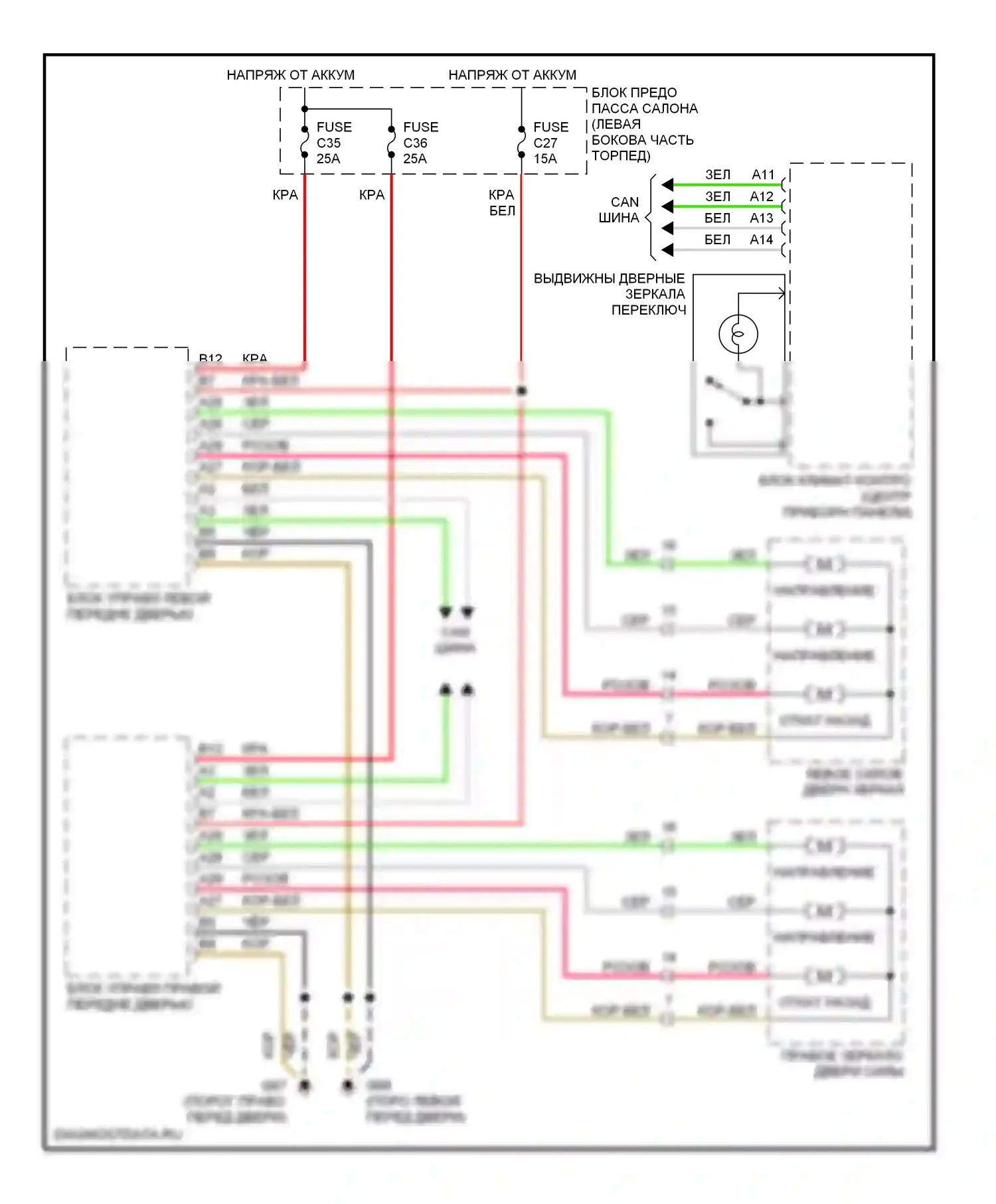 Управление зеркалами заднего вида — Электросхема силового зеркала — Электросхема силового зеркала. Volvo V70 II (2000-2004)
