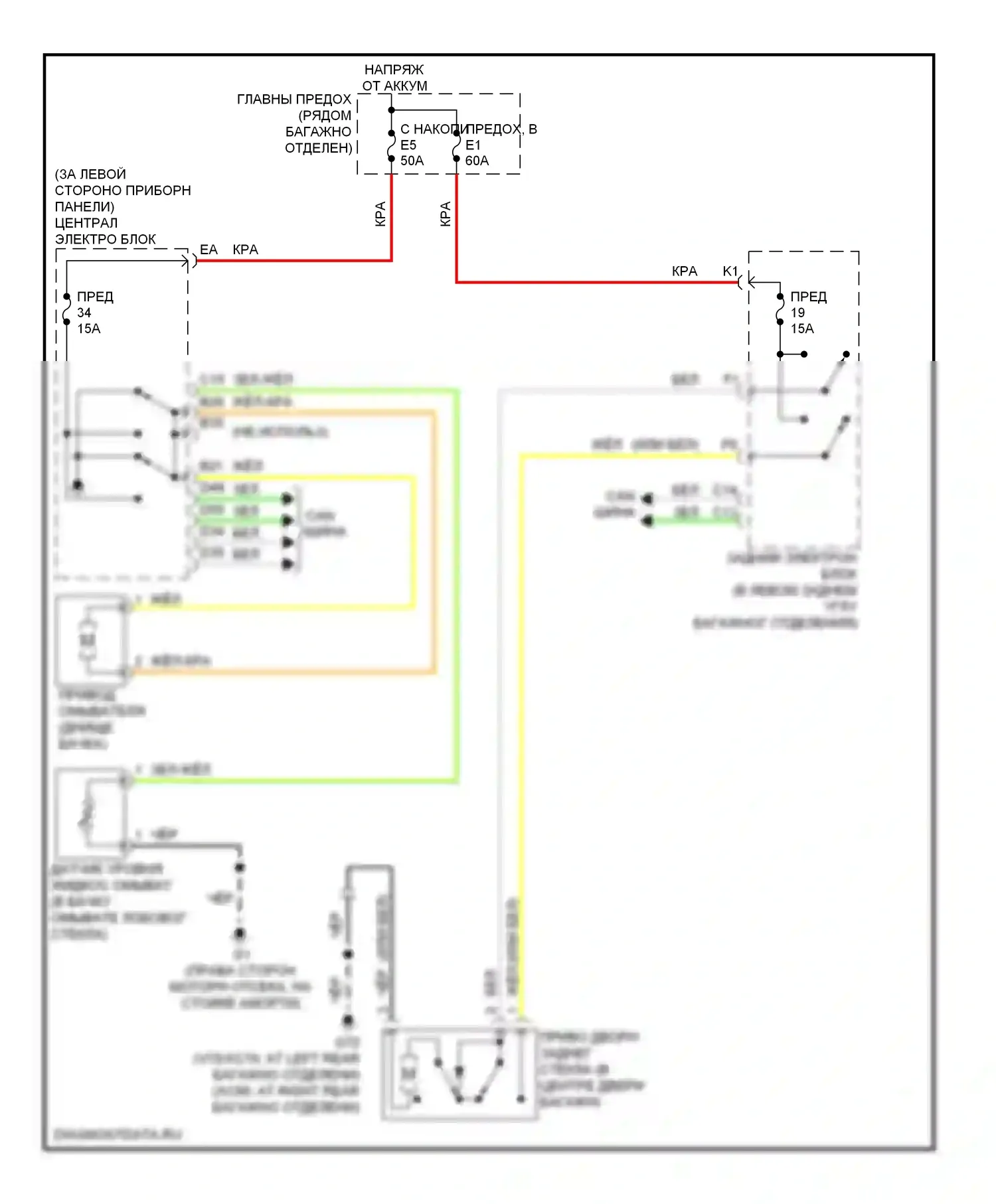 Дворники и омыватели — Электросхема задних дворников и омывателей — Электросхема задних дворников и омывателей. Volvo XC70 I рестайлинг (2004-2007)