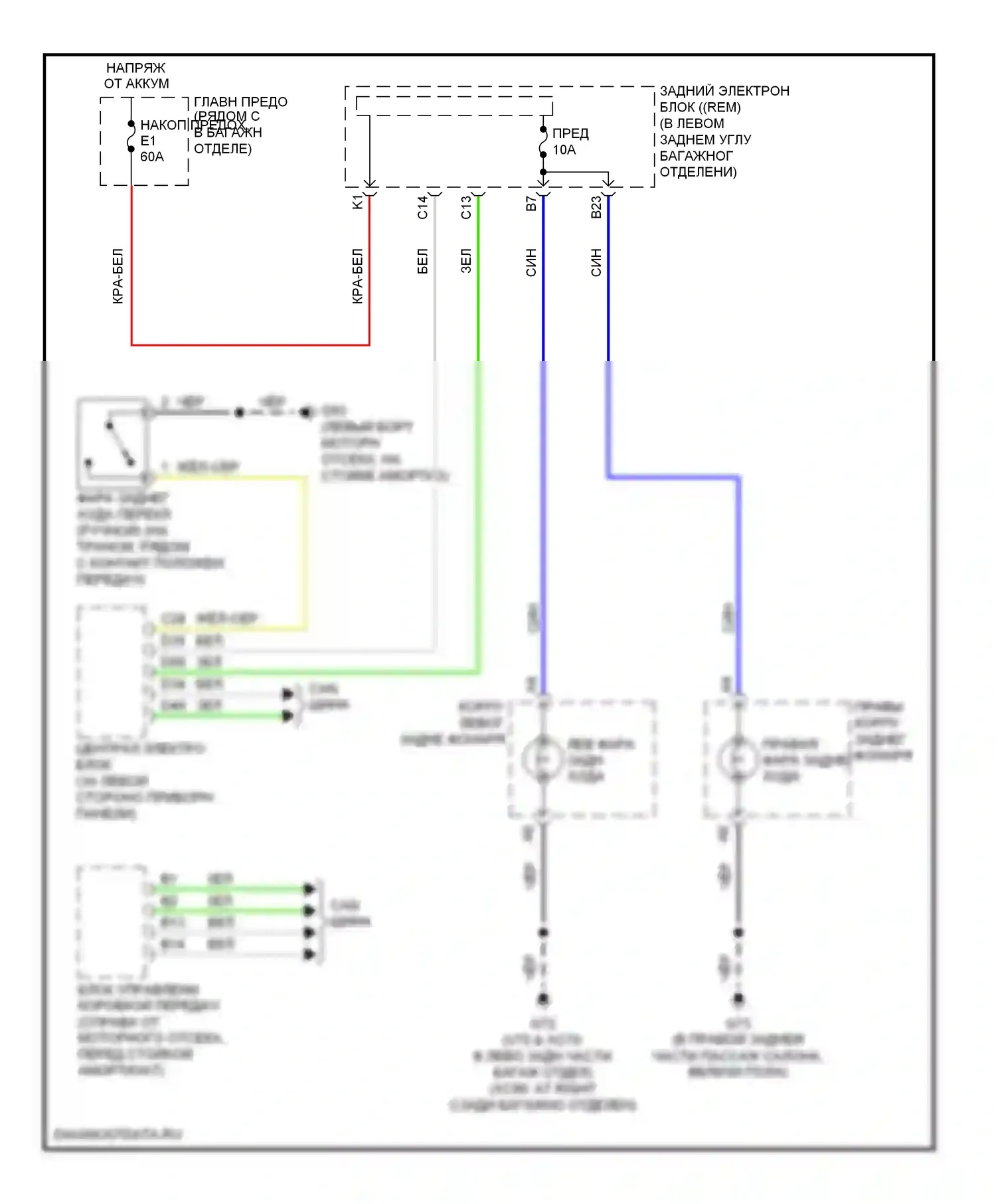 Фары и фонари — Электросхема фонарей заднего хода — Электросхема фонарей заднего хода. Volvo XC70 I рестайлинг (2004-2007)