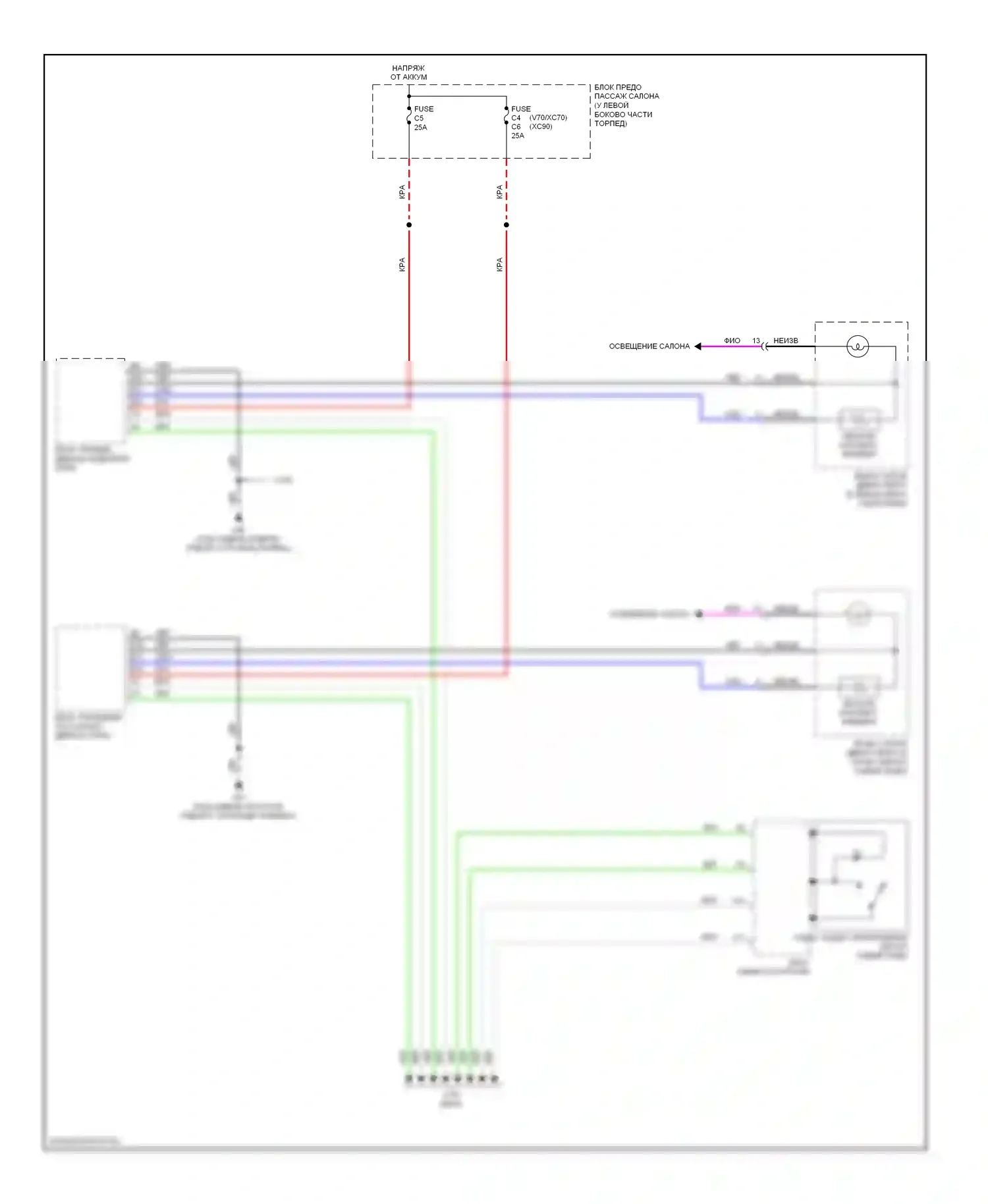 Подогрев стекол — Электросхема обогреваемых зеркал — Электросхема обогреваемых зеркал. Volvo XC70 I рестайлинг (2004-2007)