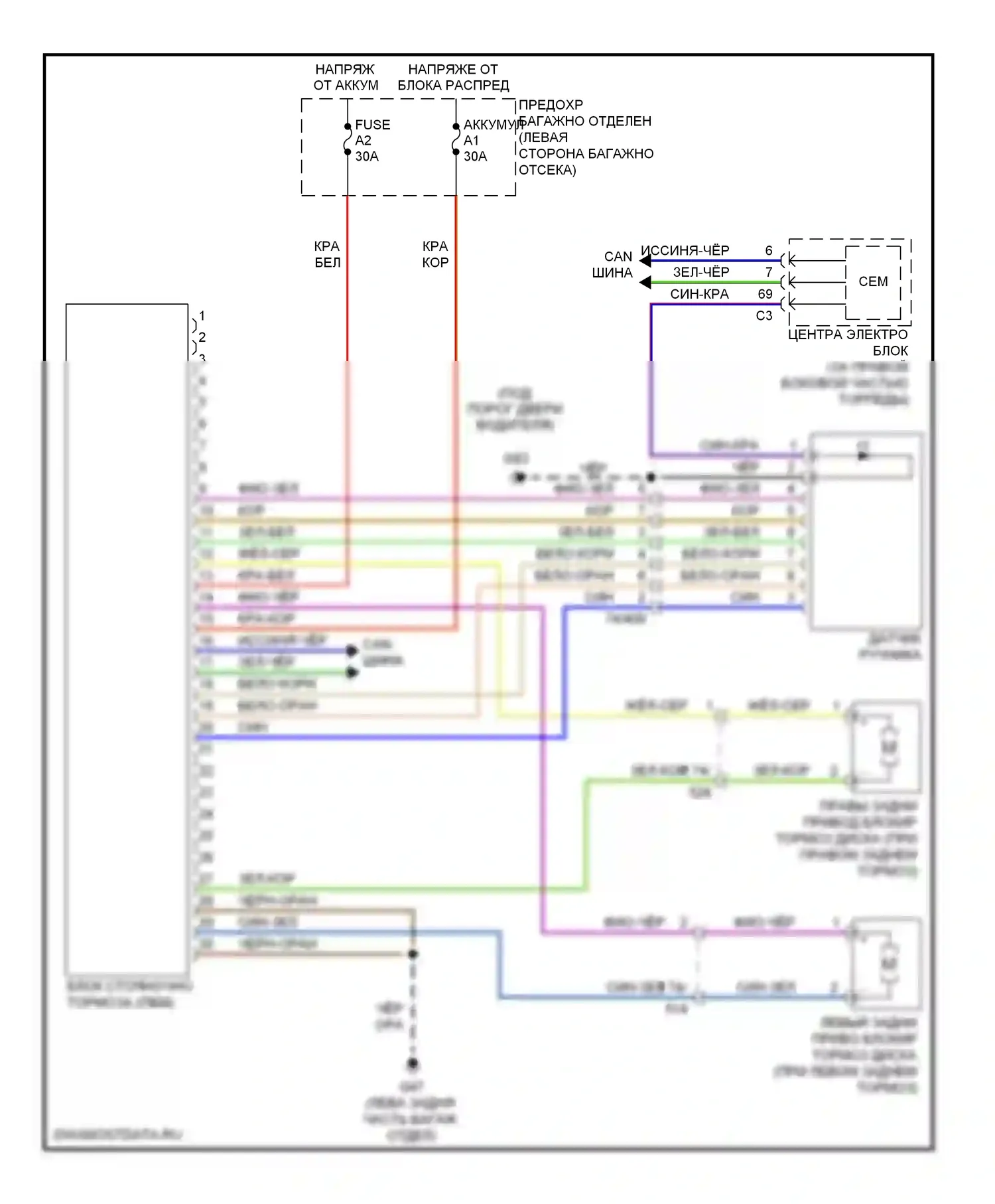 Блокировка селектора — Электросхема растормаживания стояночного тормоза — Электросхема растормаживания стояночного тормоза. Volvo XC70 II (2007-2013)