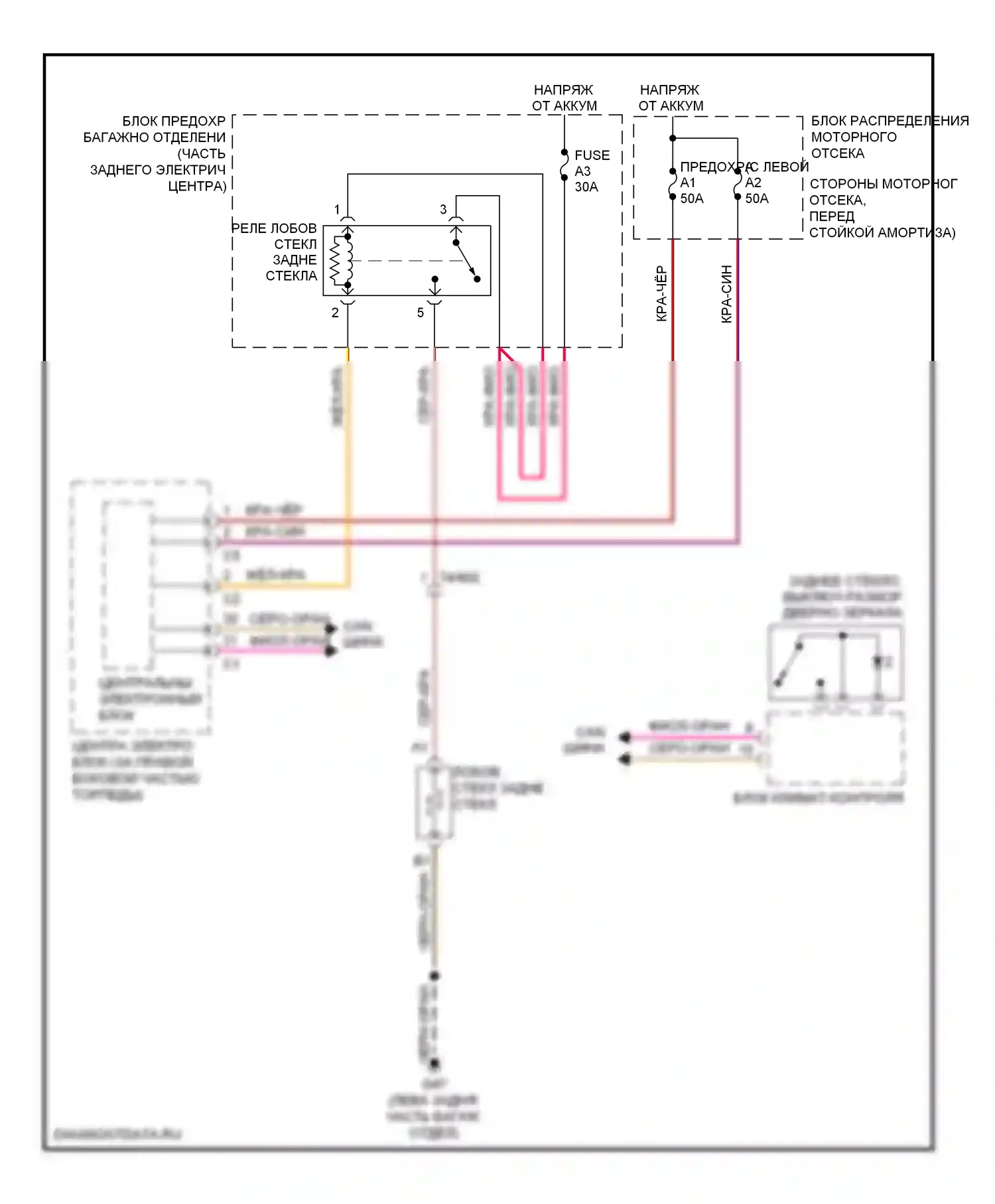 Подогрев стекол — Электросхема заднего подогрева — Электросхема заднего подогрева. Volvo XC70 II (2007-2013)