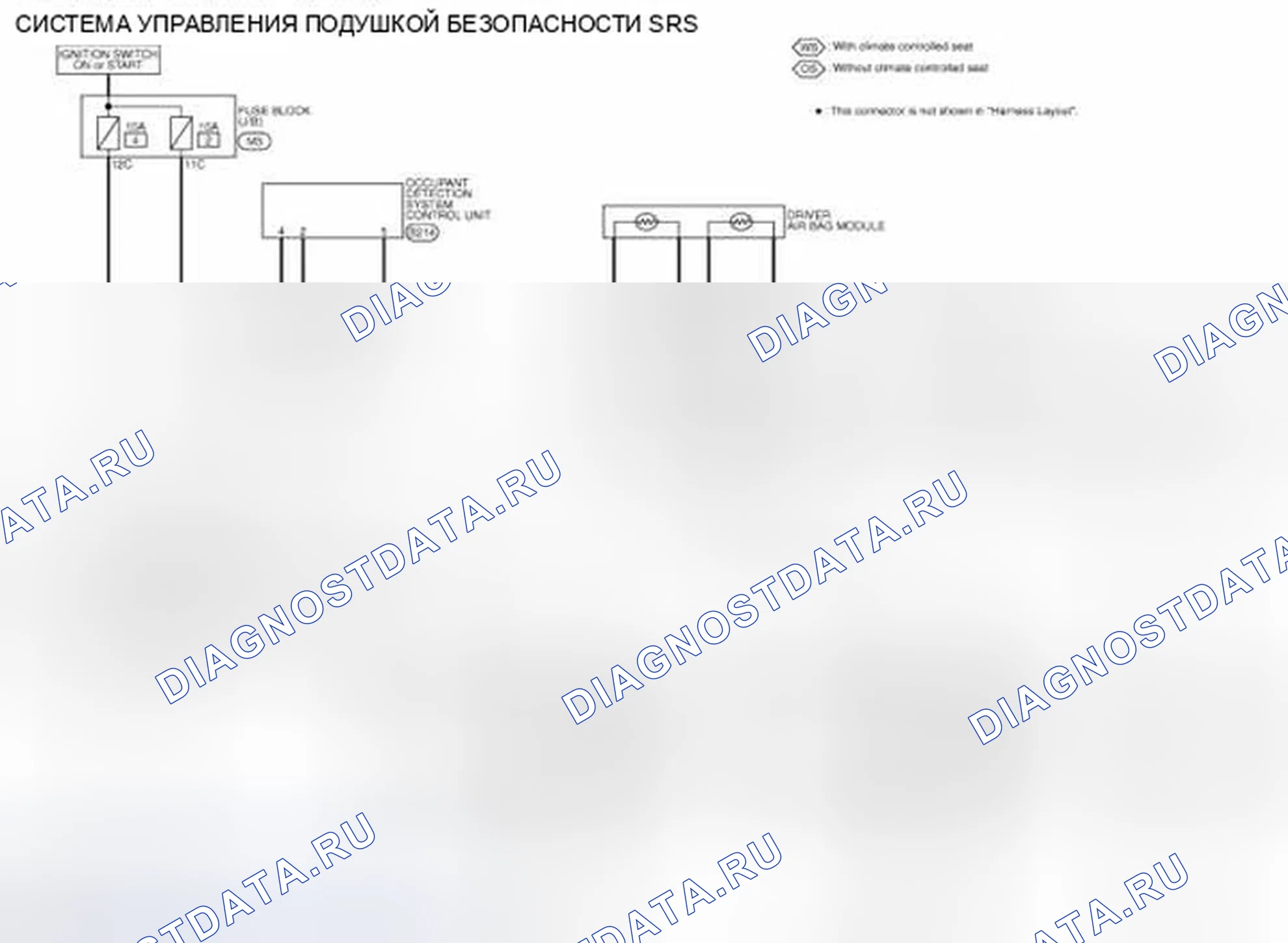 Рис. 36: Схема соединений - СИСТЕМА УПРАВЛЕНИЯ ПОДУШКОЙ БЕЗОПАСНОСТИ SRS. Infiniti FX35 II