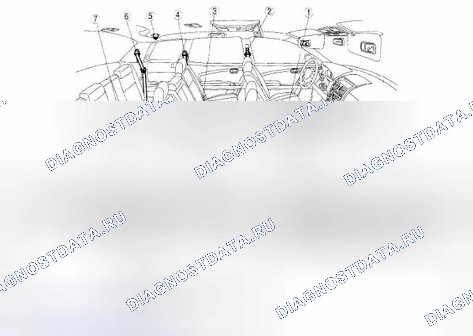 Рис. 1: ИНДЕКС РАСПОЛОЖЕНИЯ РЕМНЕЙ БЕЗОПАСНОСТИ. Mazda CX-9 I