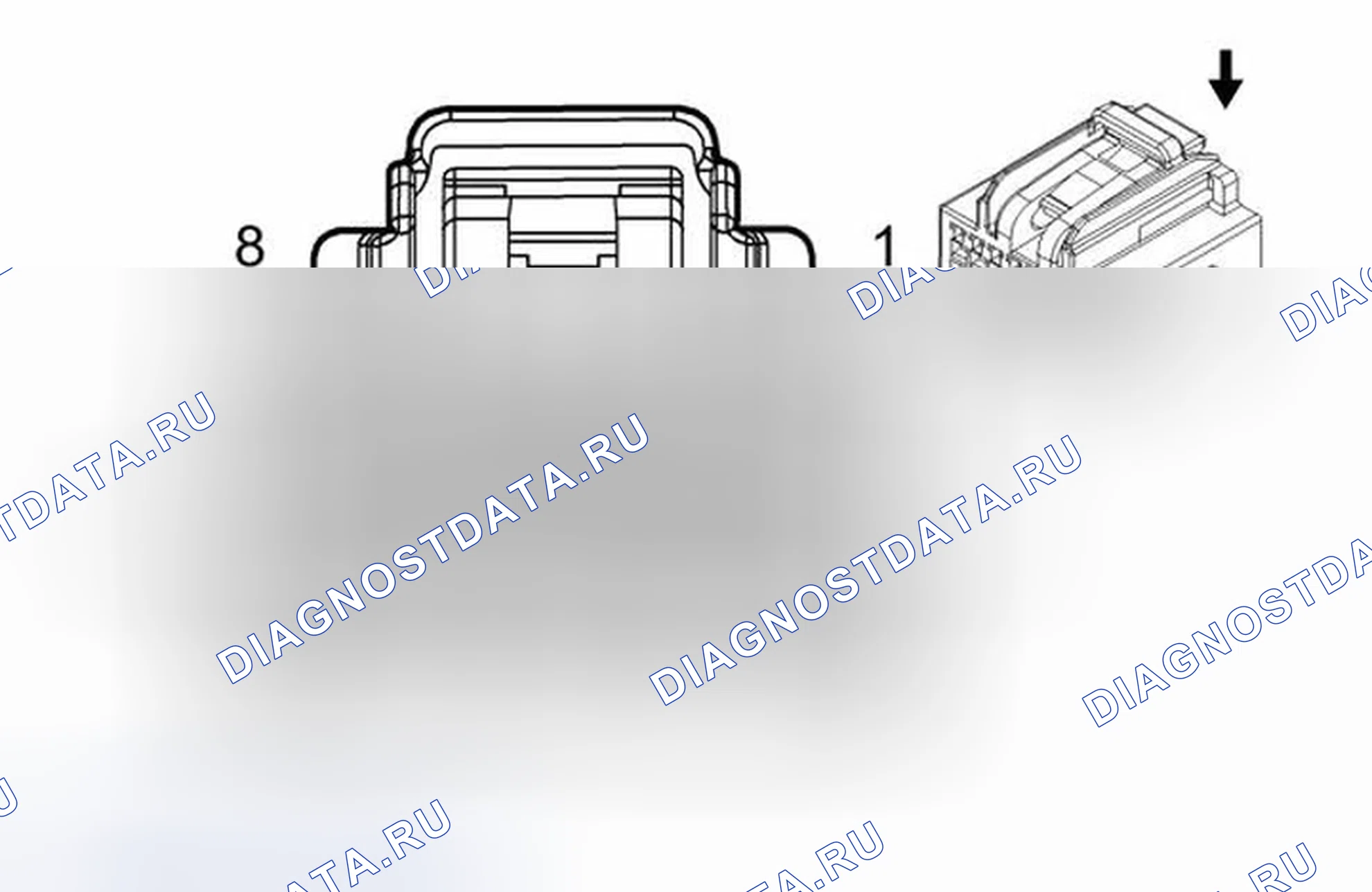 Рис. 303: K28 Модуль управления выравниванием фар X1 Вид с торца разъема (TT6, TT7 или TT8). Cadillac SRX II рестайлинг