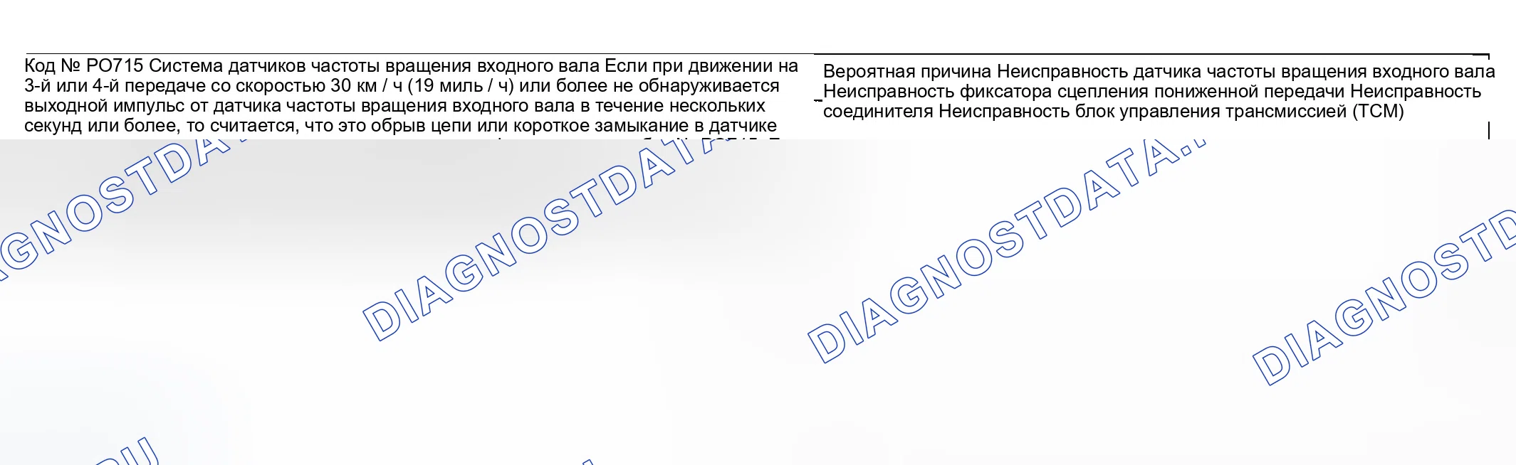 Рис. 54: расшифровка кода ошибки P0715: Система датчиков частоты вращения входного вала. Hyundai Sonata IV рестайлинг