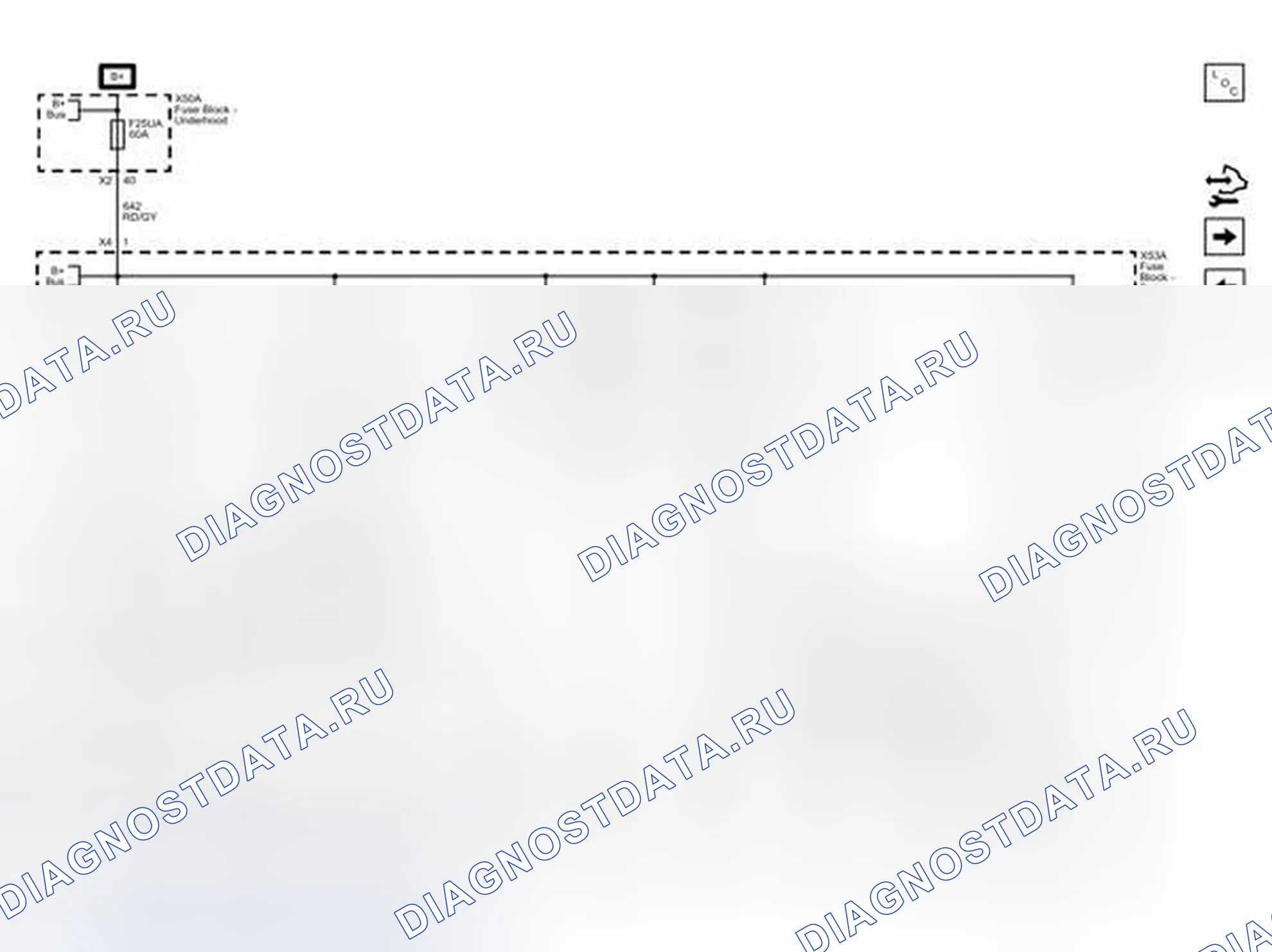 Рис. 86: F25UA, F15RA, F19RA, F32RA, F34RA Предохранители, и F13RA, F14RA Автоматические выключатели. Cadillac SRX II рестайлинг