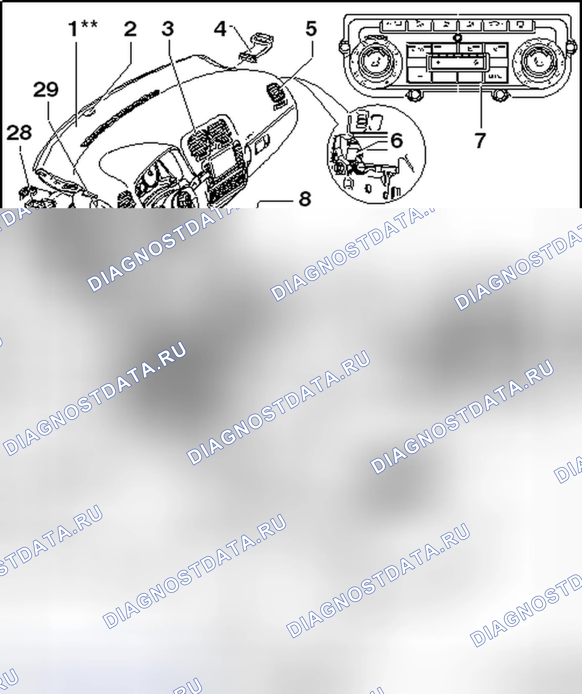 Рис. 41: ОБЗОР РАСПОЛОЖЕНИЯ КОМПОНЕНТОВ ПАССАЖИРСКОГО САЛОНА, КЛИМАТРОН. Volkswagen Golf Mk7