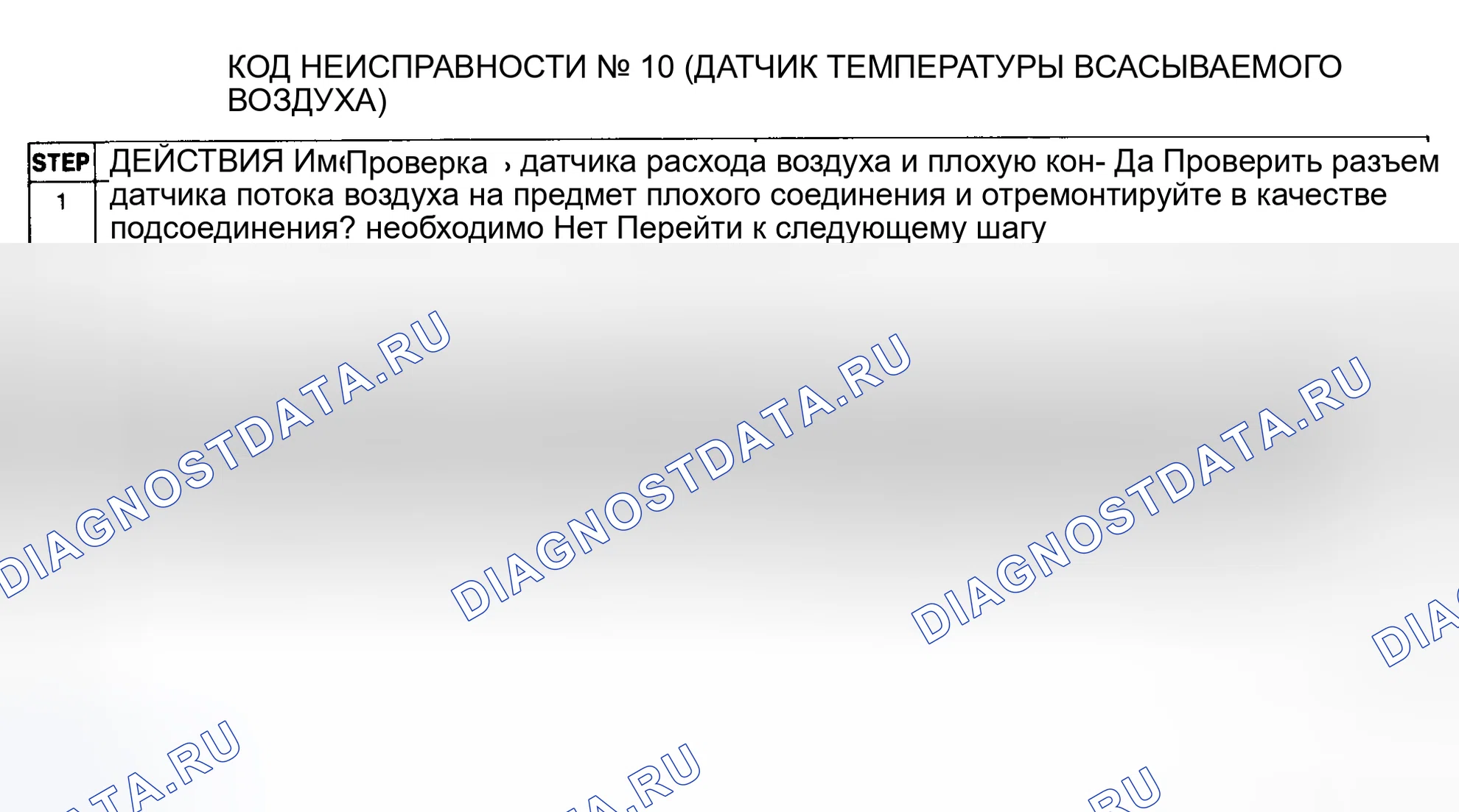 Рис. 49: Диагностическая карта кода неисправности № 10 (датчик температуры всасываемого воздуха). Mazda MX-6 I