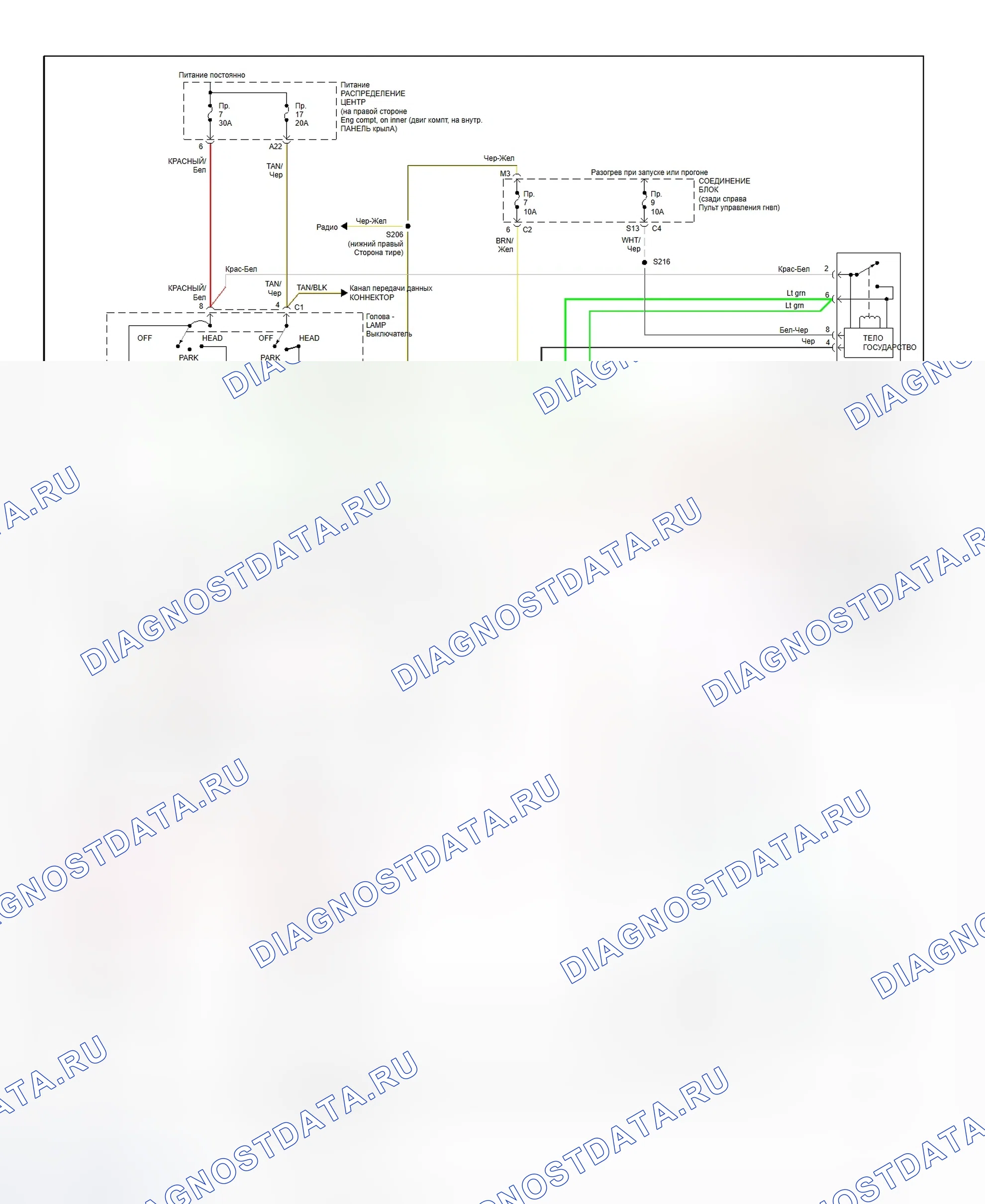 Headlight Circuit, W/O DRL. Jeep Cherokee II рестайлинг