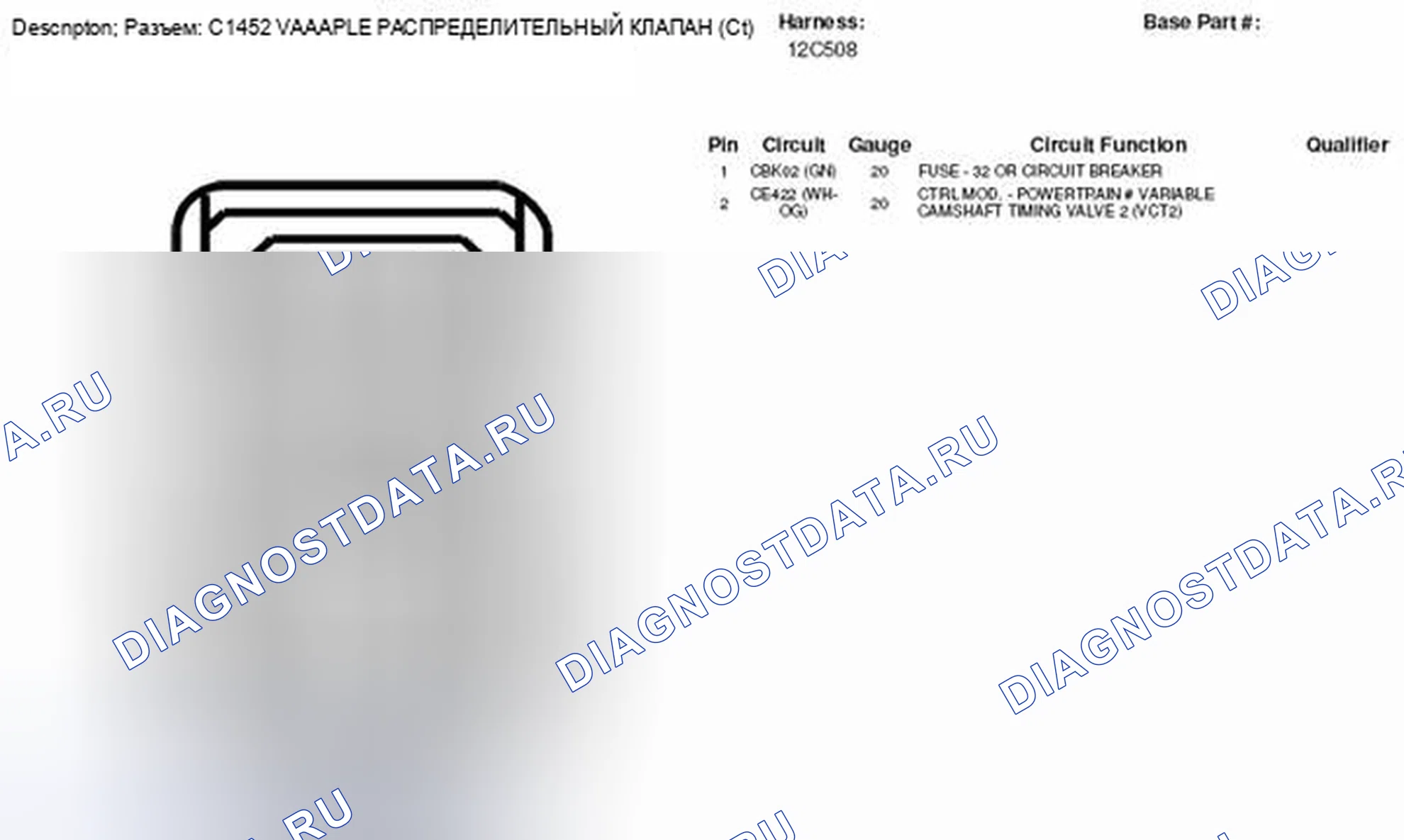 Рис. 221: Вид с торца разъема клапана 2 с регулируемой синхронизацией распределительного вала (C1452). Hyundai Lafesta I рестайлинг