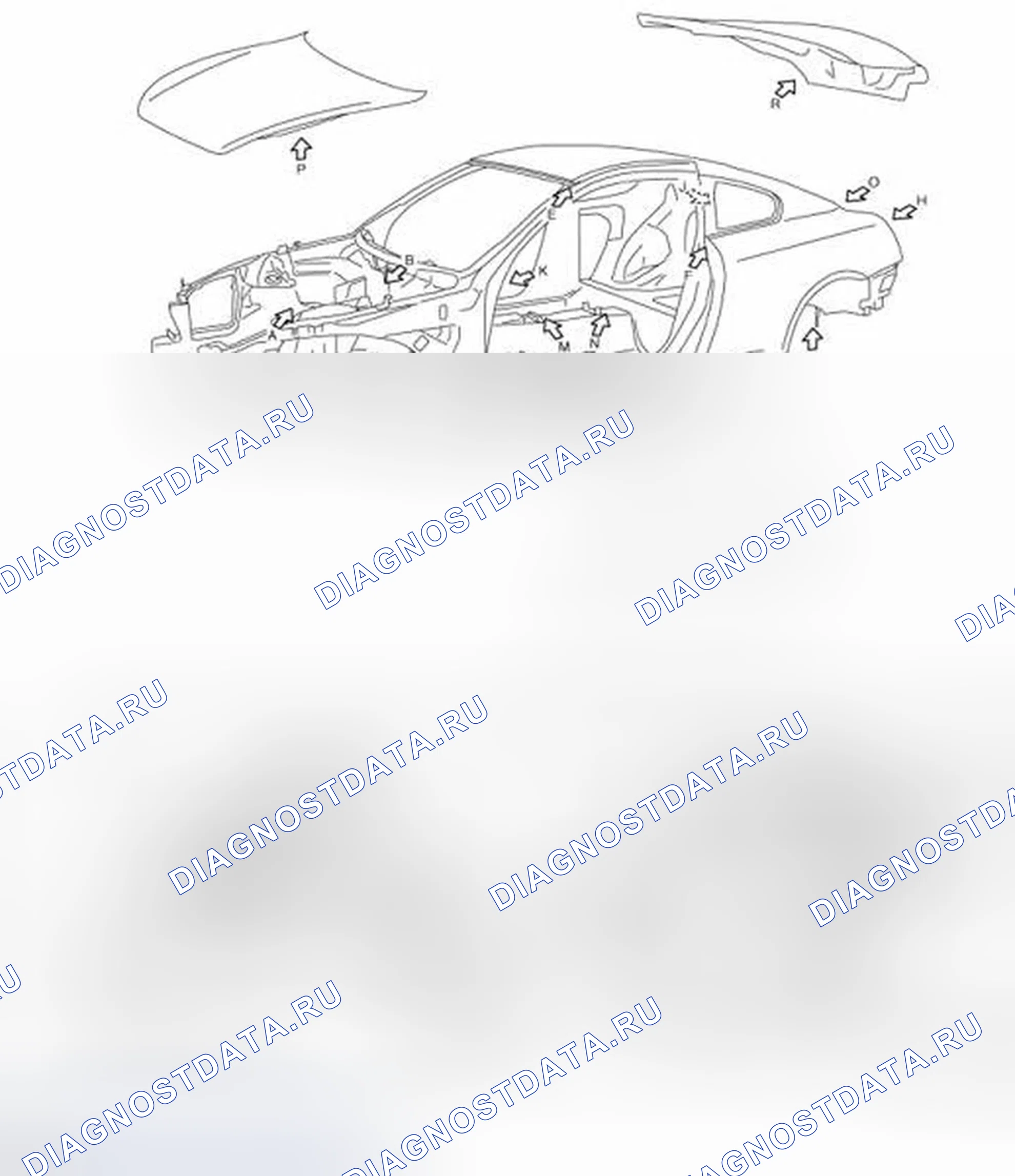 Рис. 274: ОПИСАНИЕ внешней и внутренней отделки кузова. Infiniti Q60 I