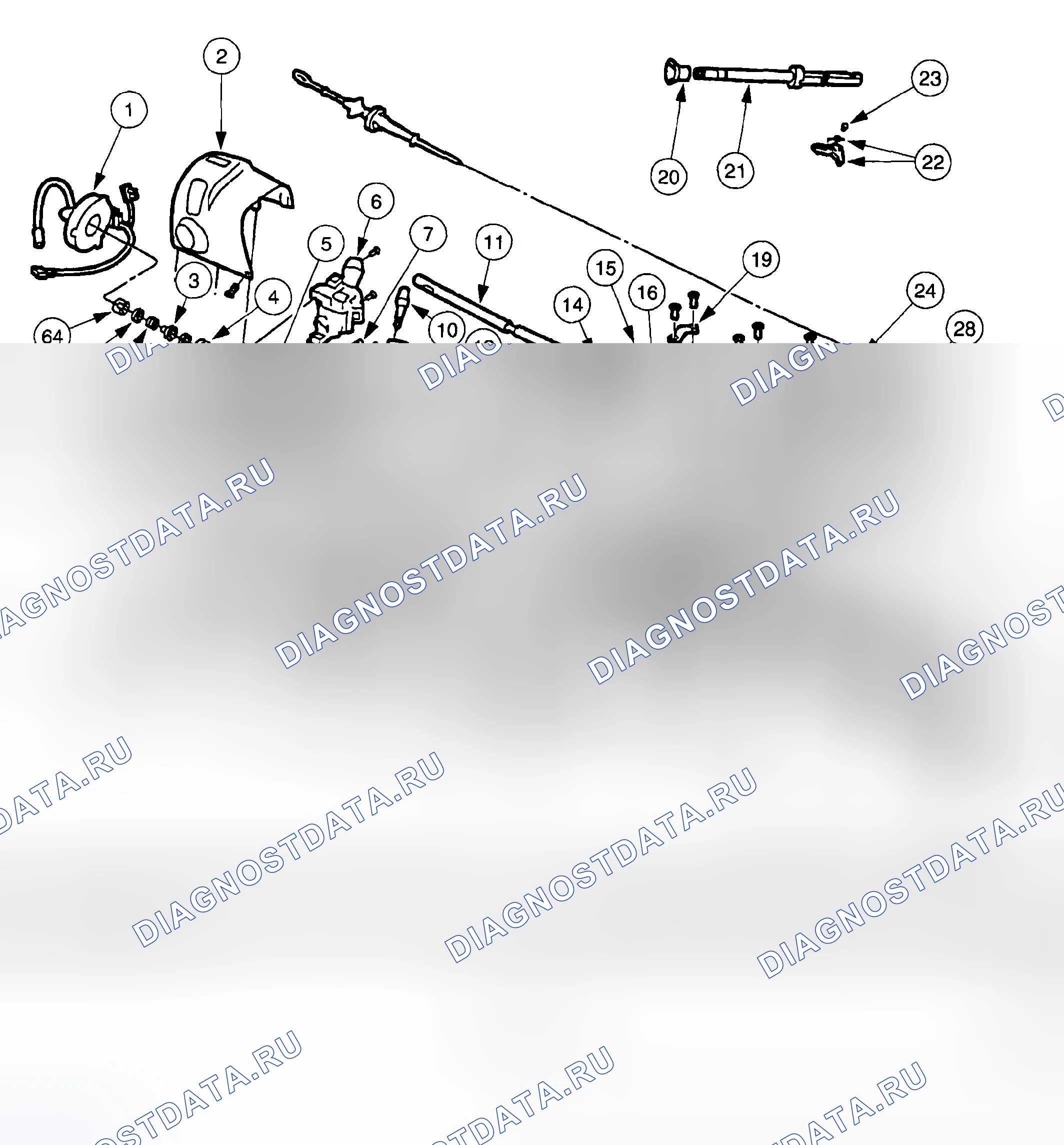 Рис. 1: РУЛЕВАЯ КОЛОНКА. Ford Pickup F250 Super Duty I