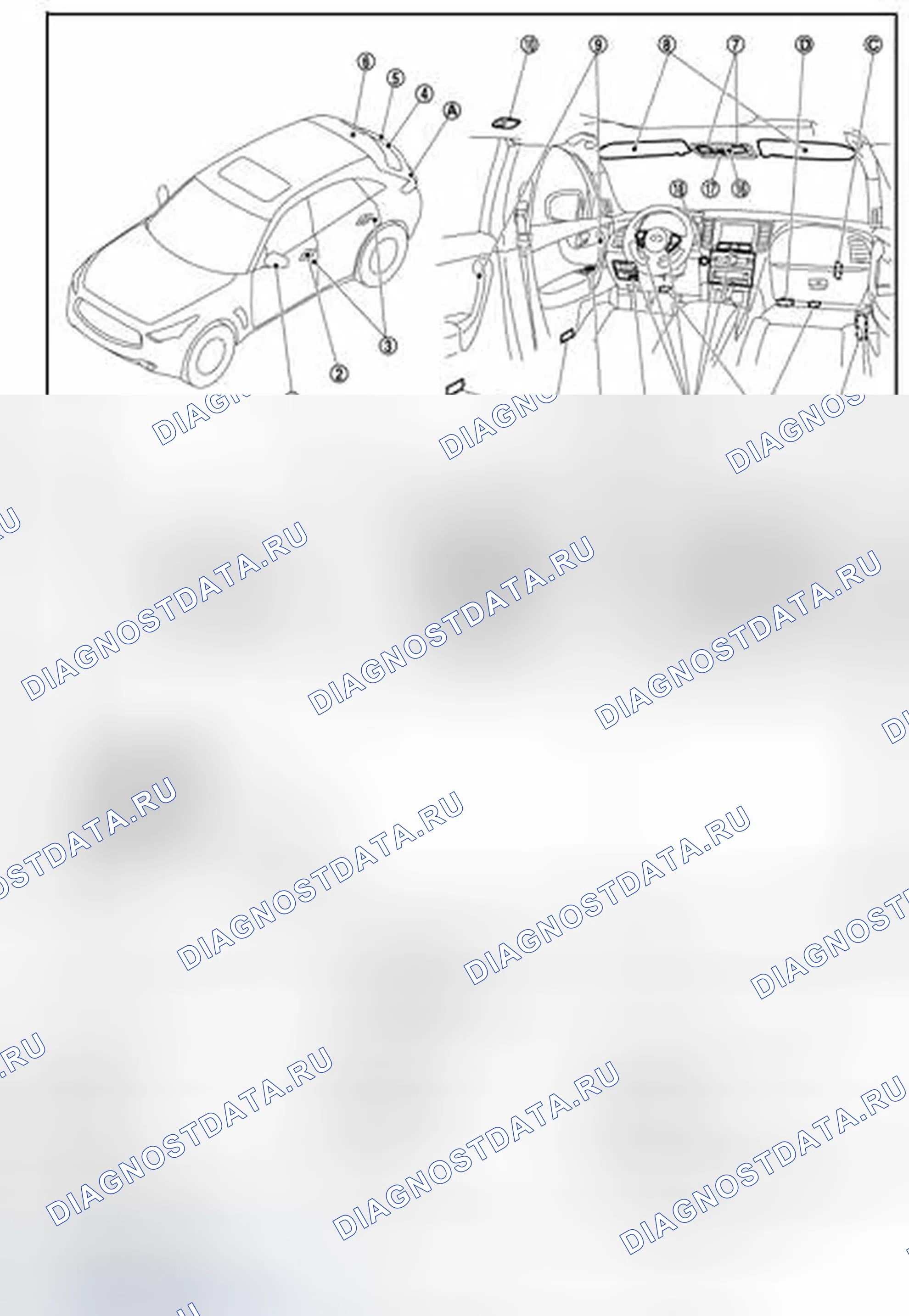 Рис. 28: Расположение компонентов. Infiniti FX35 II рестайлинг