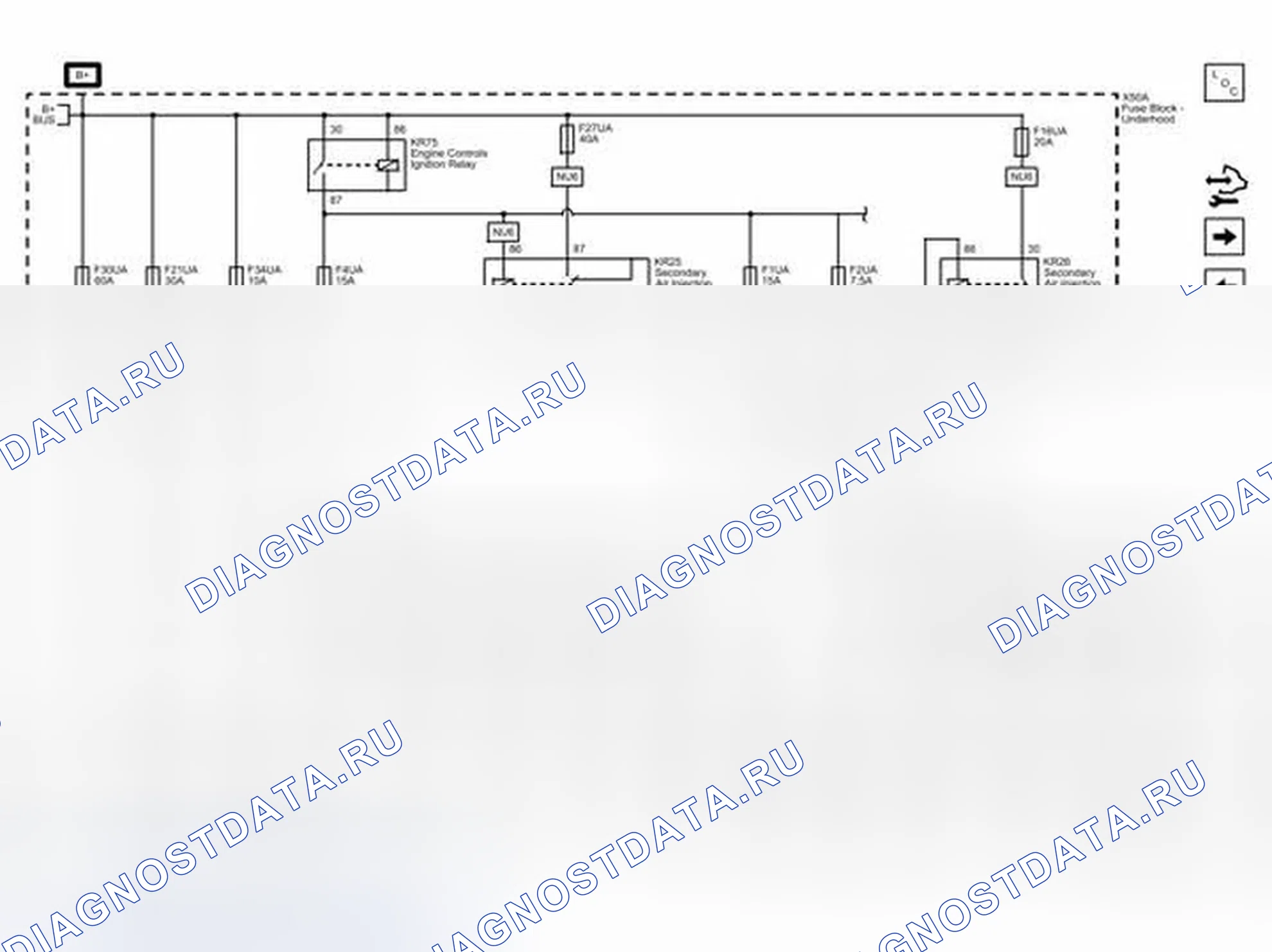 Рис. 176: Предохранители F1UA, F2UA, F4UA, F16UA, F21UA, F27UA, F30UA и F34UA. Cadillac ELR I