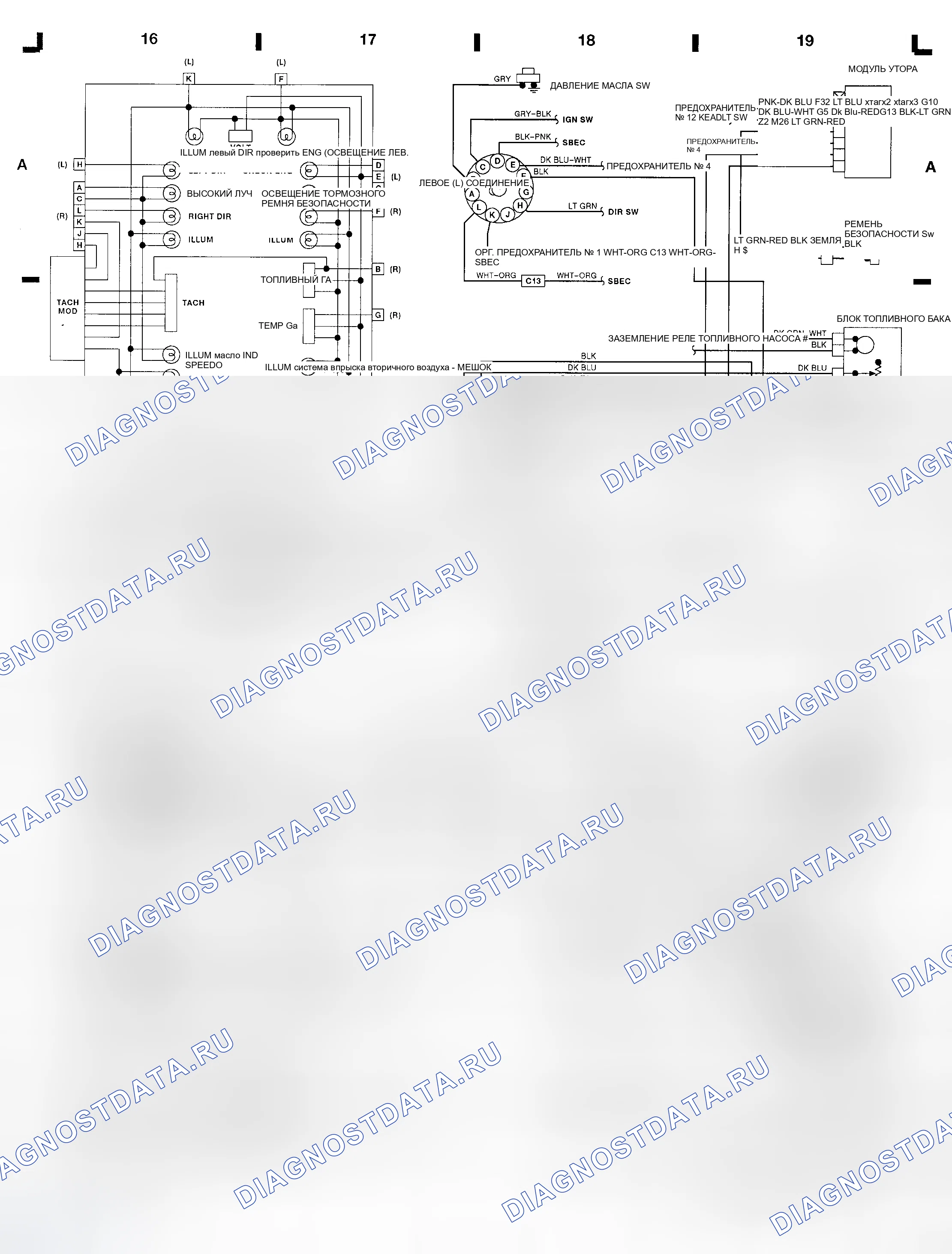 Рис. 23: Приборная панель кузова AP (сетка A-E 16-17). Plymouth Acclaim I